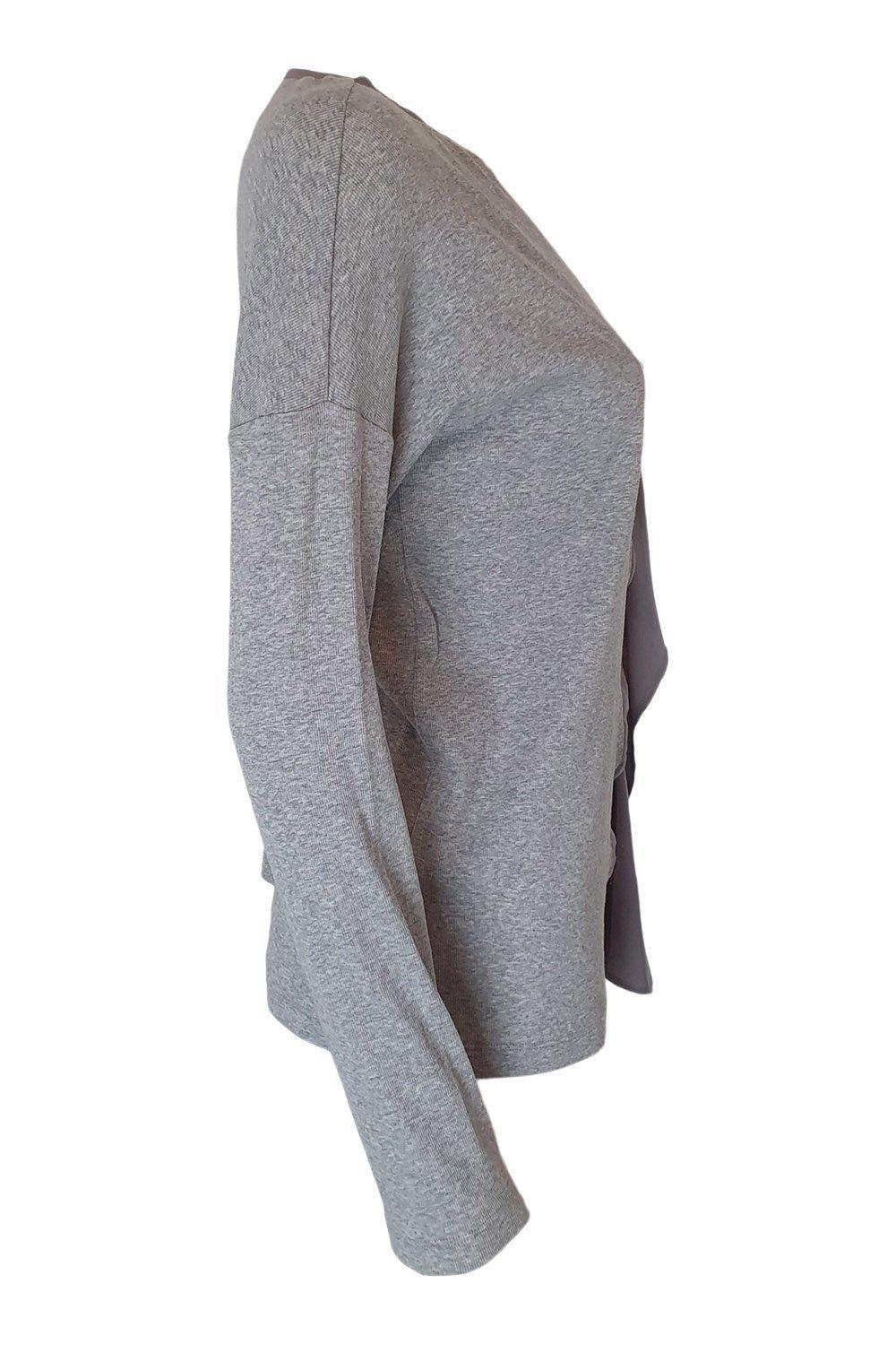FABIANA FILIPPI Grey Linen Cotton Blend Long Sleeve Women's Top (Large) - Perfect for Casual Outings, Office Wear & Layered Outfits