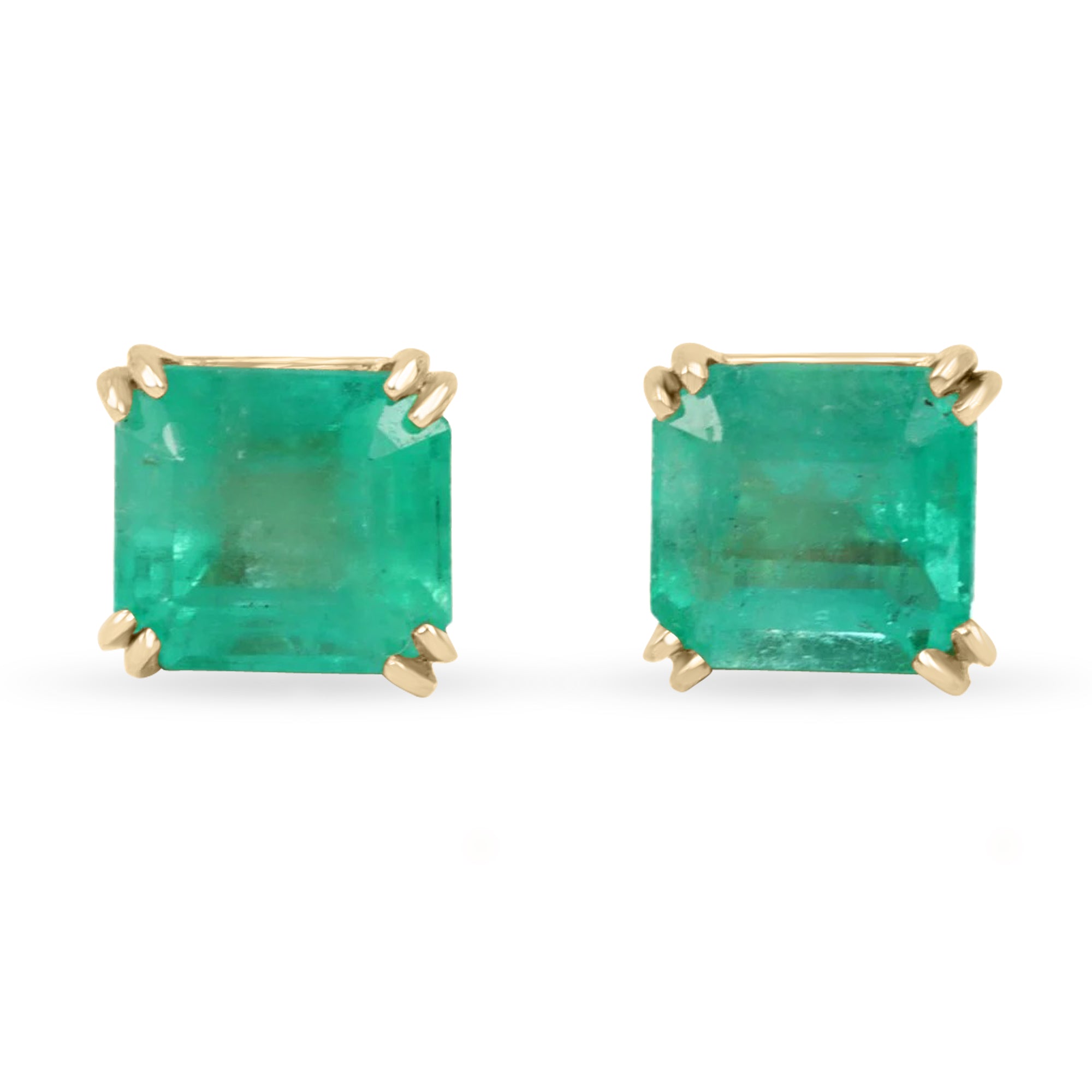 2.50tcw Trendy Emerald Cut Solid 14K Gold Sea Green Double Prong Stud Earrings for Women - Perfect for Weddings, Parties & Everyday Elegance