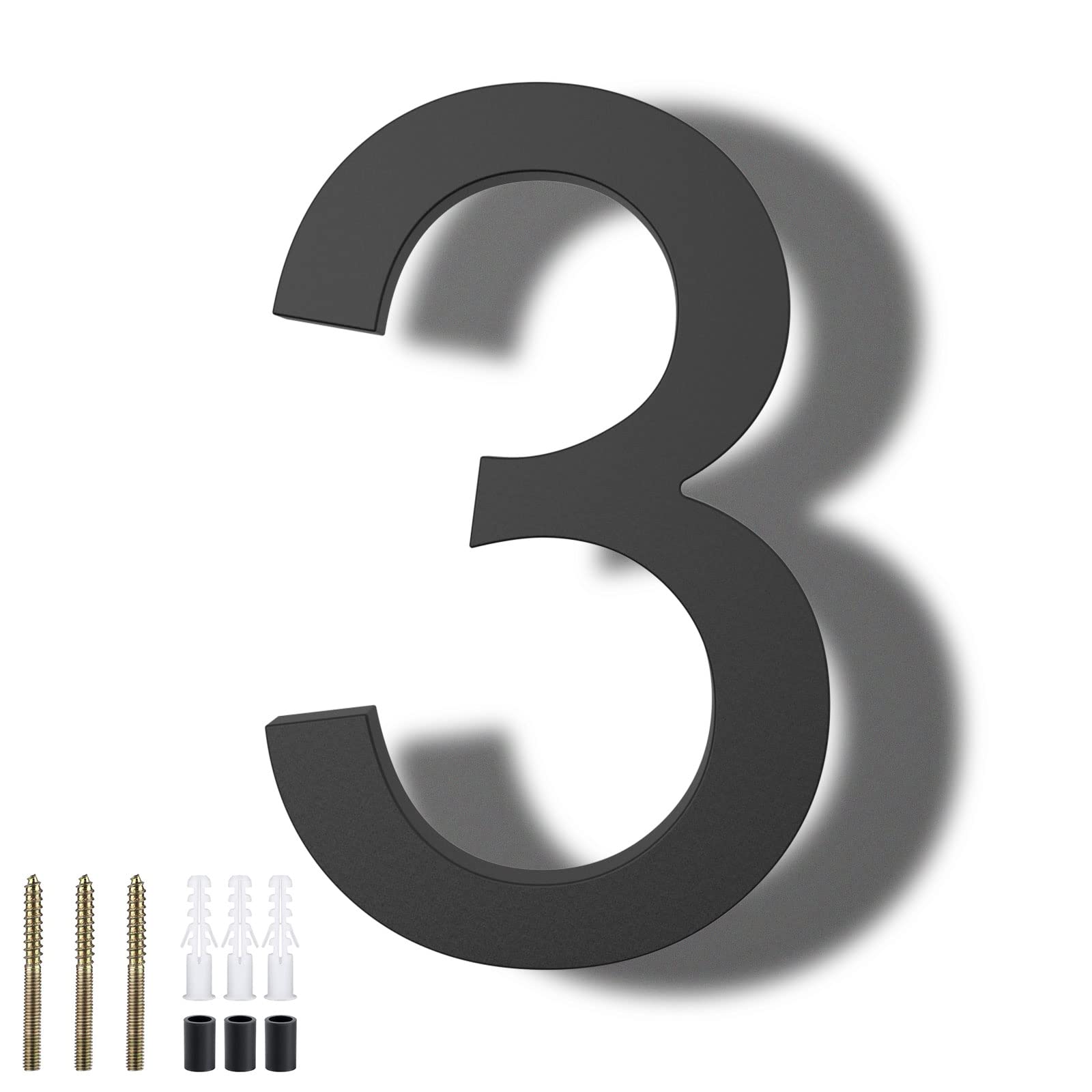 DEWEL 8 Inch Modern Floating House Numbers - Black Outdoor Address Plaque for Enhanced 911 Visibility with Installation Kit (Number 3) | Perfect for Mailbox, Front Door & Curb Appeal