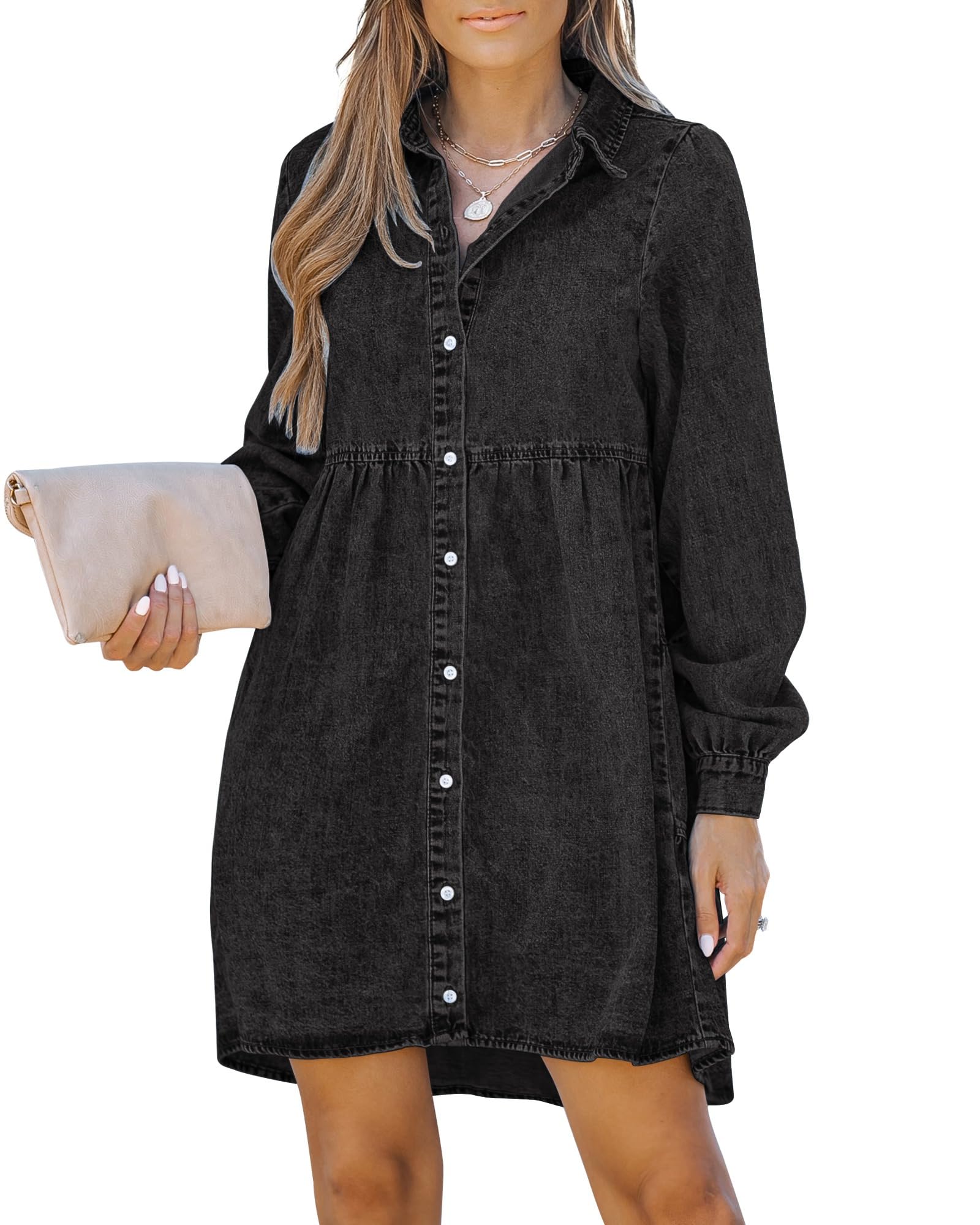 Stylish Long Sleeve Denim Dress for Women - Button Down Casual Jean Shirt Dress | Perfect for Everyday Wear, Date Nights & Spring Outfits