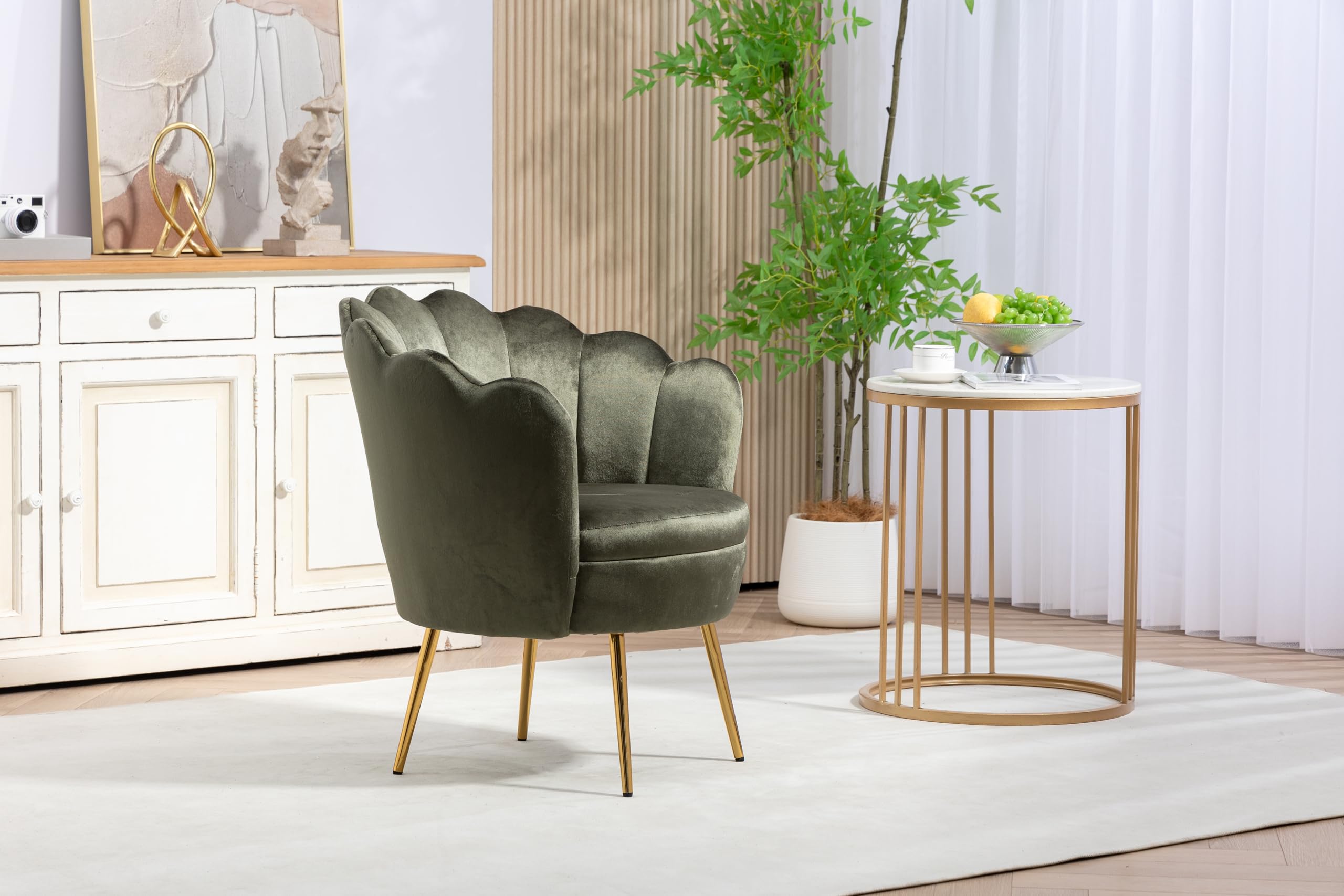 Modern Velvet Accent Chair - Home Office Desk Chair, Task Vanity Makeup Chair for Living Room & Bedroom (Army Green) | Ergonomic Comfort for Work, Study & Relaxation