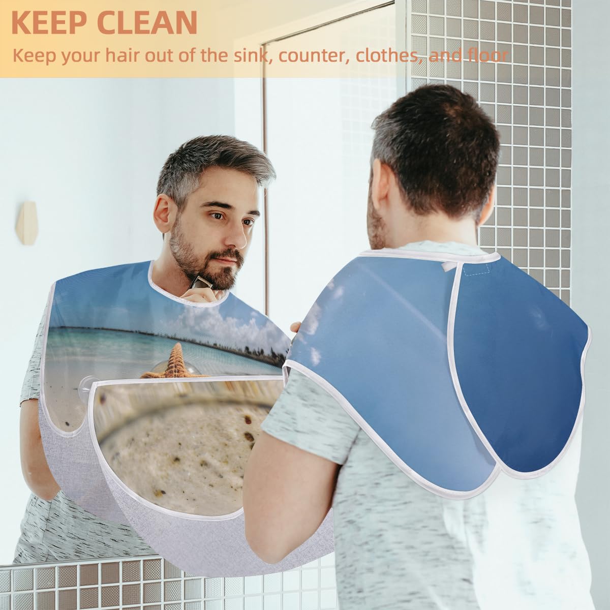Starfish Beach Summer Beard Shaving Bib for Men & Women - Waterproof Hair Dye Apron, Makeup Cape & Barber Accessories - Sink Hair Catcher for Beard Trimming & Haircut - Perfect Salon Tool & Gift for Barbers & Stylists (Great for Home Haircuts, Salon Use & DIY Beauty Treatments)