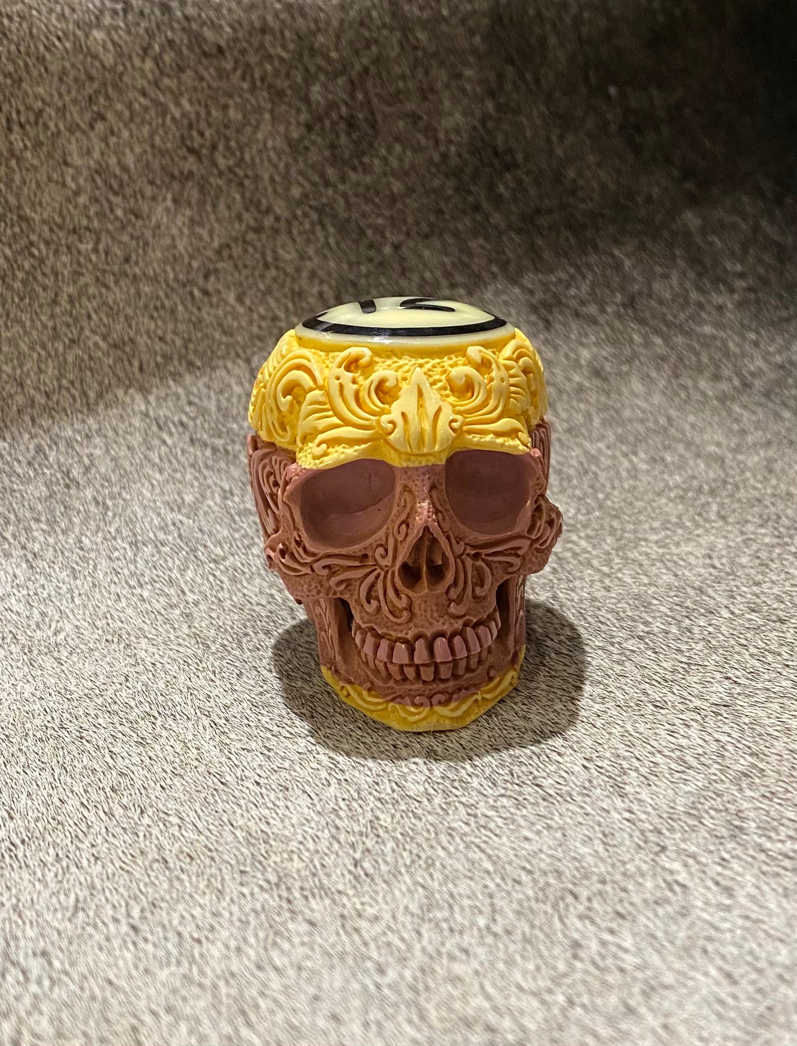 Hand Carved Flower Pool Ball Skull #12 - Unique Billiard Accessory for Game Room Decor & Halloween Party Props