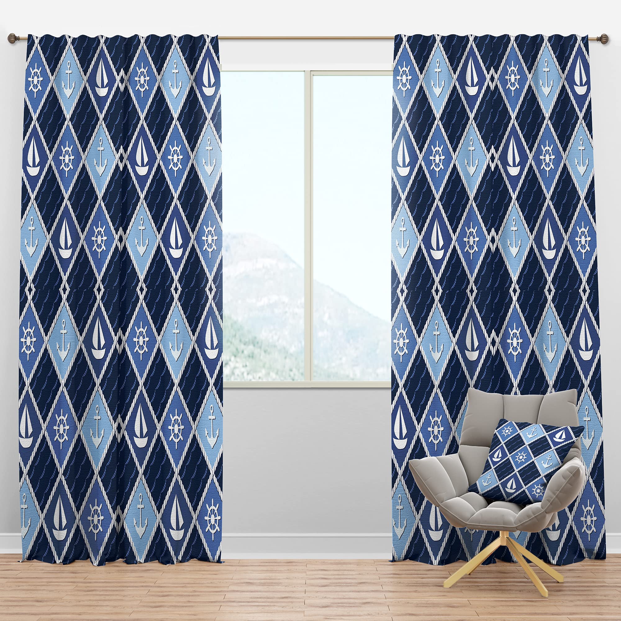 DesignQ Blackout Curtains 'Anchor and Sailboat on Blue Waves' - Thermal Insulated Single Panel (52x95 inches) - Bedroom & Living Room Window Drapes for Noise Reduction & Light Blocking - Perfect for Home, Office, Nursery and Shift Workers