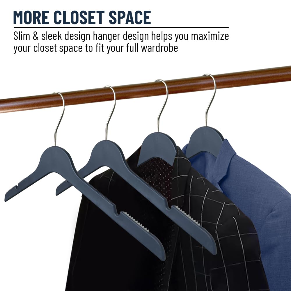Elegant Slim Plastic Clothes Hangers - 36 Pack Navy Blue Non-Slip Hangers for Blouses, Shirts & Delicate Garments | Space Saving Closet Organization for Home & Retail Stores