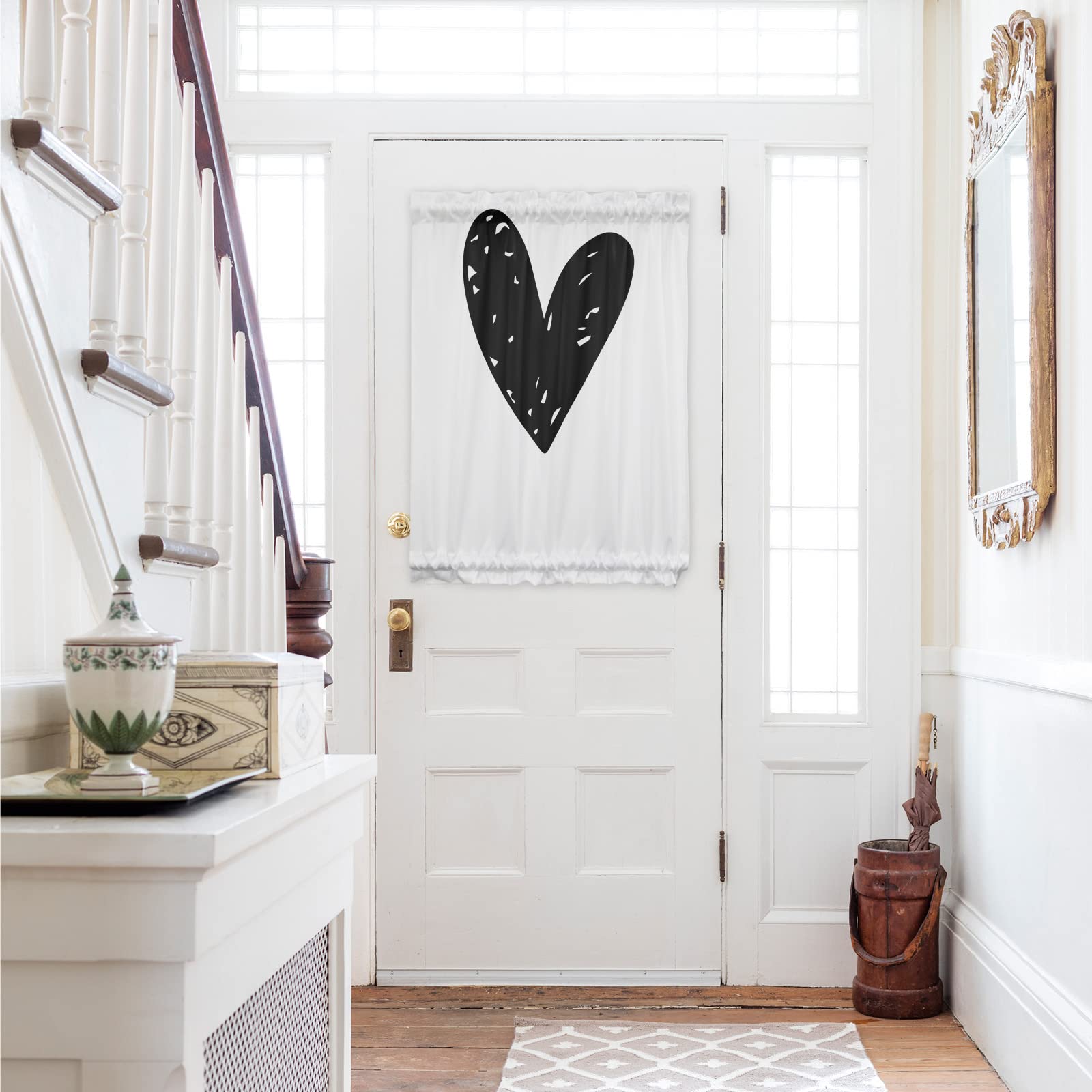 Black Heart Privacy Door Curtains - 1 Panel Rod Pocket Drapes for Front Door & Window Sidelights, 54x40 Inch Living Room Decor - Perfect for Home, Apartment & Office Privacy