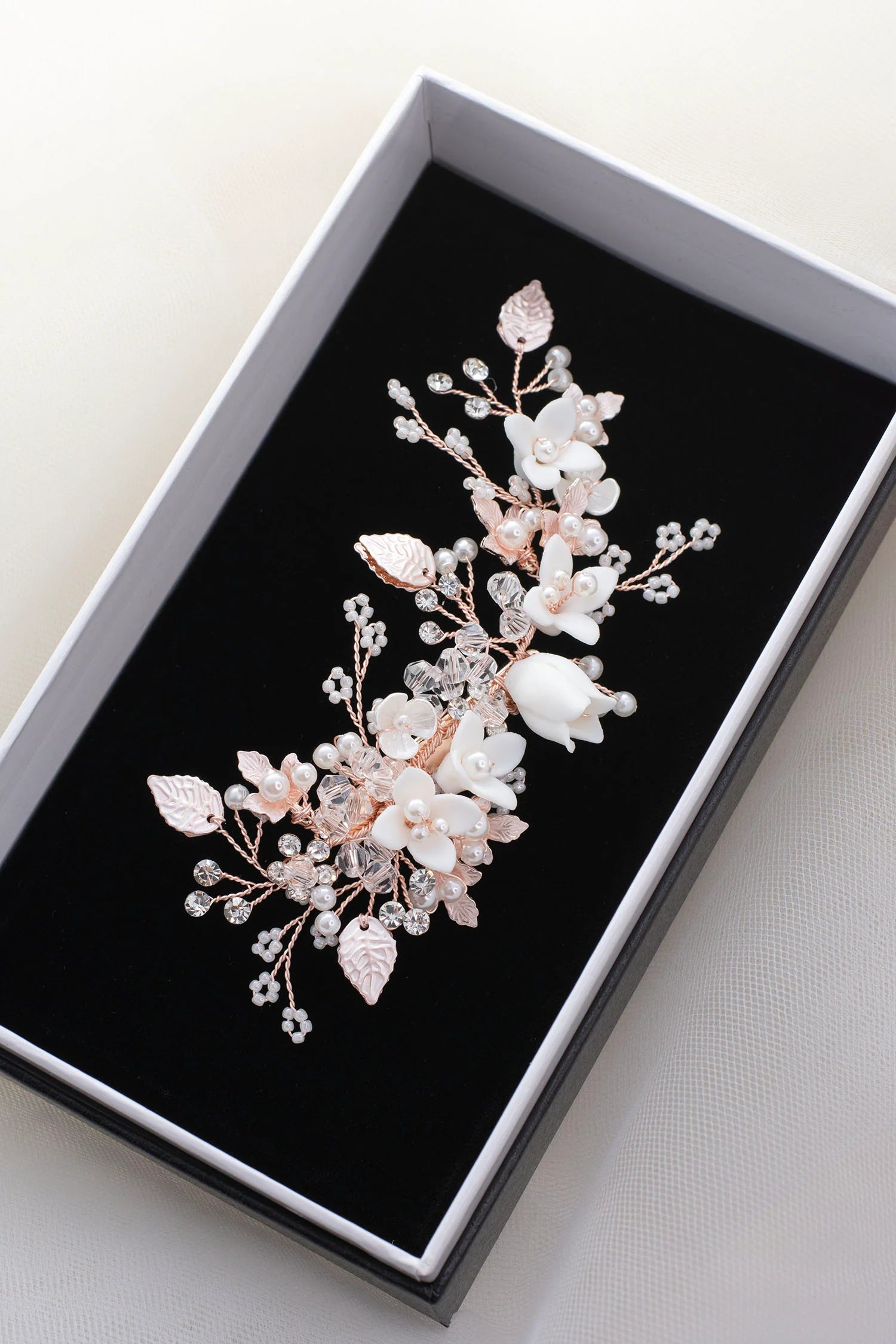 Harper Porcelain Flower Pearl Bridal Hair Clip - Elegant Wedding Hair Accessory for Brides, Bridesmaids & Special Occasions