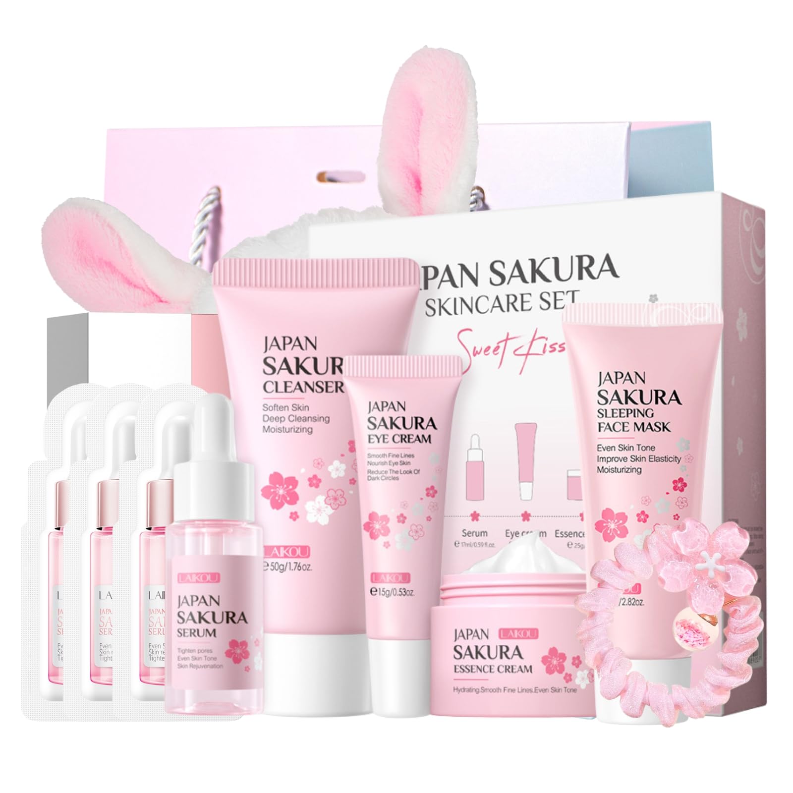 Japanese Sakura Skincare Set for Teens 10-12 - Cleanser, Serum, Eye Cream & Face Cream (6PCS) - Perfect Gift for Teen Girls & Gentle Skincare Routine - Ideal for Daily Use, Sleepovers & Birthday Presents