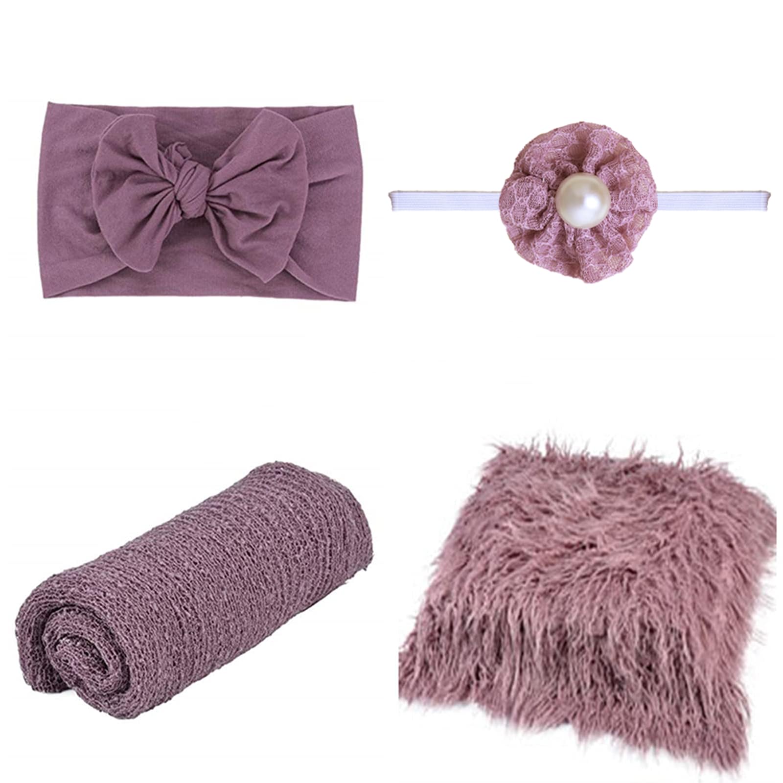 SPOKKI 4-Piece Newborn Photography Props Set - Baby Long Ripple Wrap & Toddler Swaddle Blankets with Cute Headbands for Infant Boys & Girls | Perfect for Baby Shower Gifts, Newborn Photo Shoots, and Nursery Essentials
