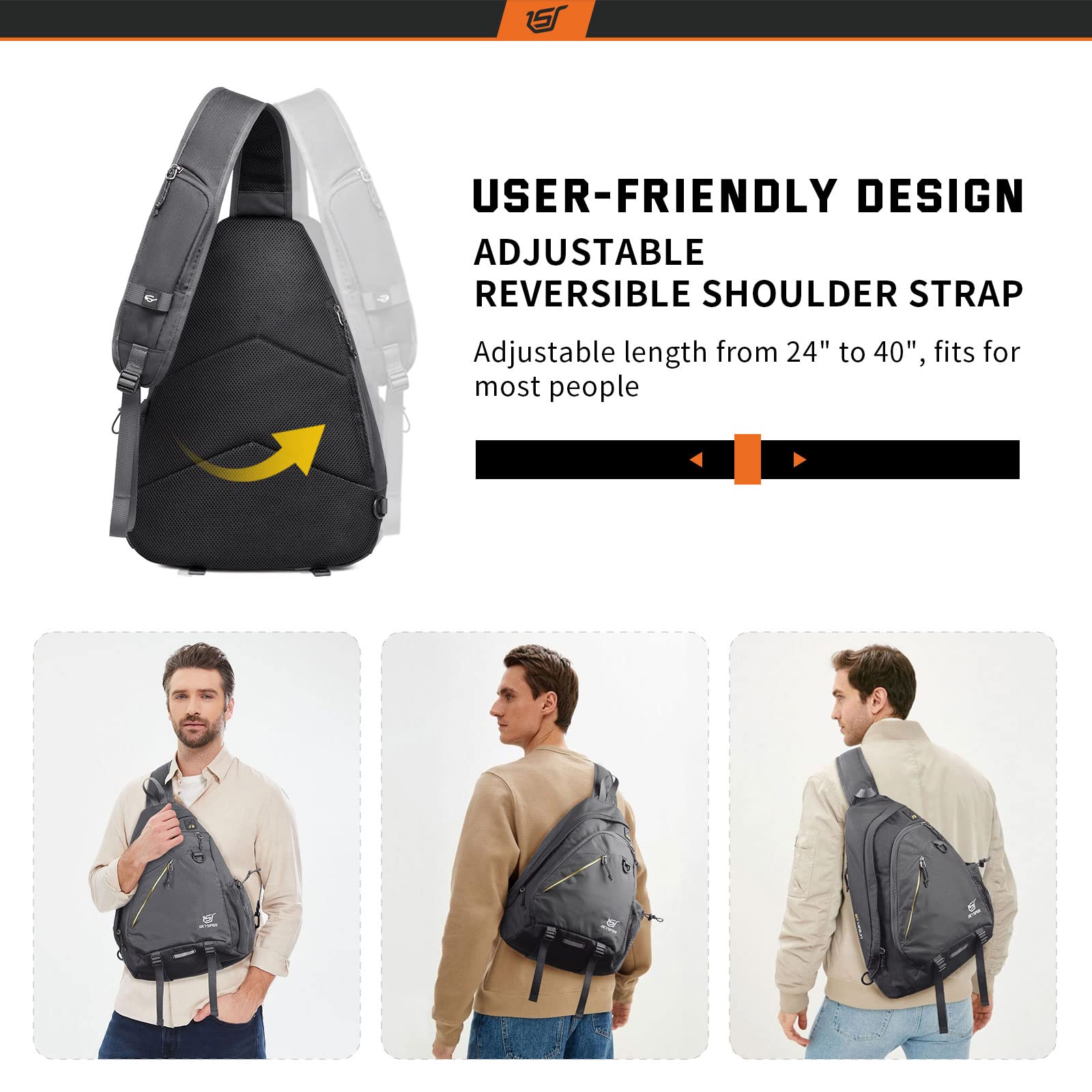 SKYSPER 18L Crossbody Sling Backpack for Laptop (Up to 13 Inch) - Lightweight Travel Shoulder Bag Hiking Daypack for Men & Women (Dark Grey) - Perfect for Commuting, Work, School & Outdoor Adventures