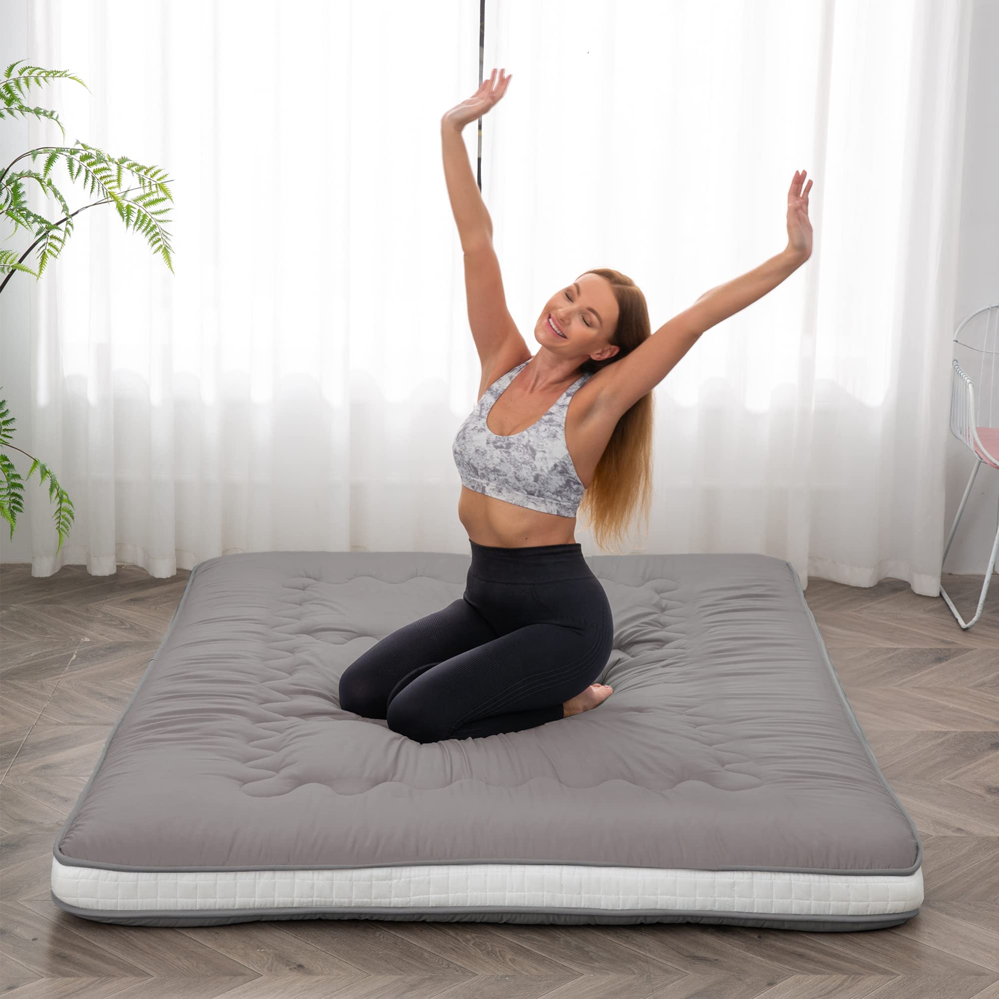 Japanese Floor Futon Mattress - Extra Thick Foldable Roll Up Bed Topper Mat for Guest, Lounger & Travel | Portable Sleeping Solution for Small Spaces, Camping & Home Use