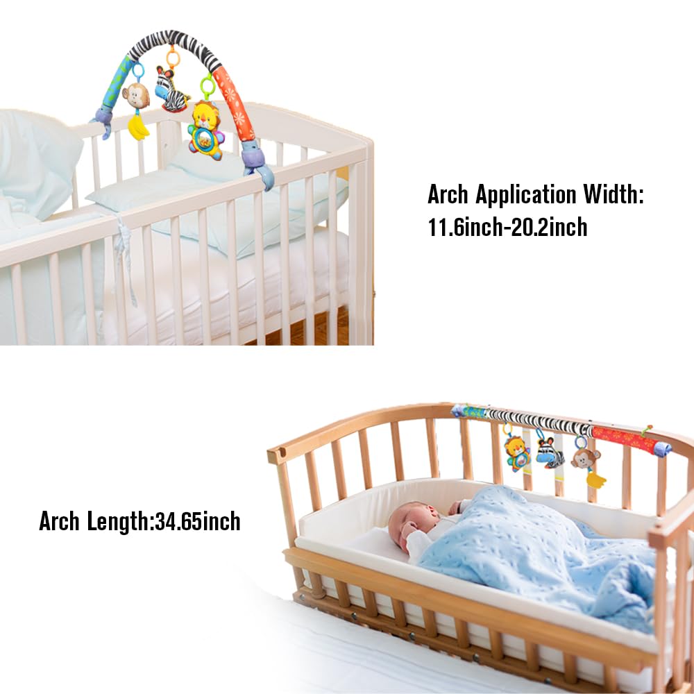 **Adjustable Baby Travel Play Arch - Detachable Musical Activity Toys for Bassinet, Crib, Stroller & Car Seat (11.6-20.2 Inch) with Rattles, Squeaker & Teether - Perfect for On-the-Go Playtime & Sensory Development**