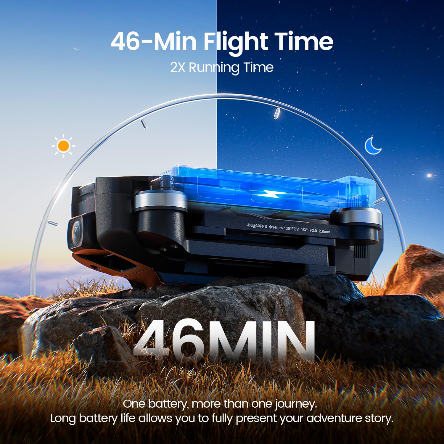 Holy Stone HS720E 4K GPS Drone with Camera for Adults - 46 Min Flight Time, 2 Batteries, 5GHz FPV, 130° FOV EIS Camera, Brushless Motor, Auto Return, Follow Me - Perfect for Aerial Photography, Travel Vlogging & Beginner Drone Pilots