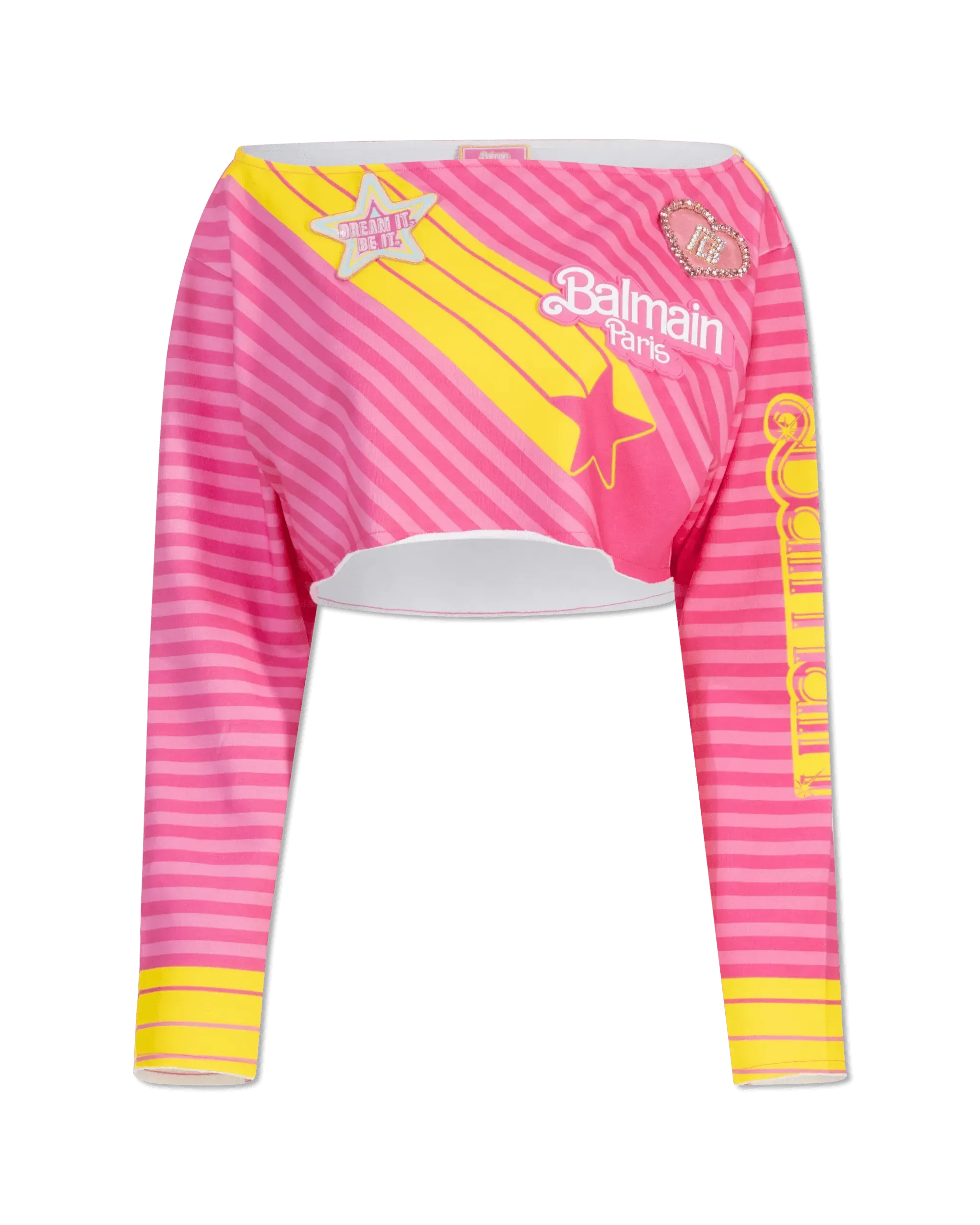 Balmain X Barbie Off Shoulder Crop Top - Women's Fashion Tops for Summer, Parties & Casual Wear