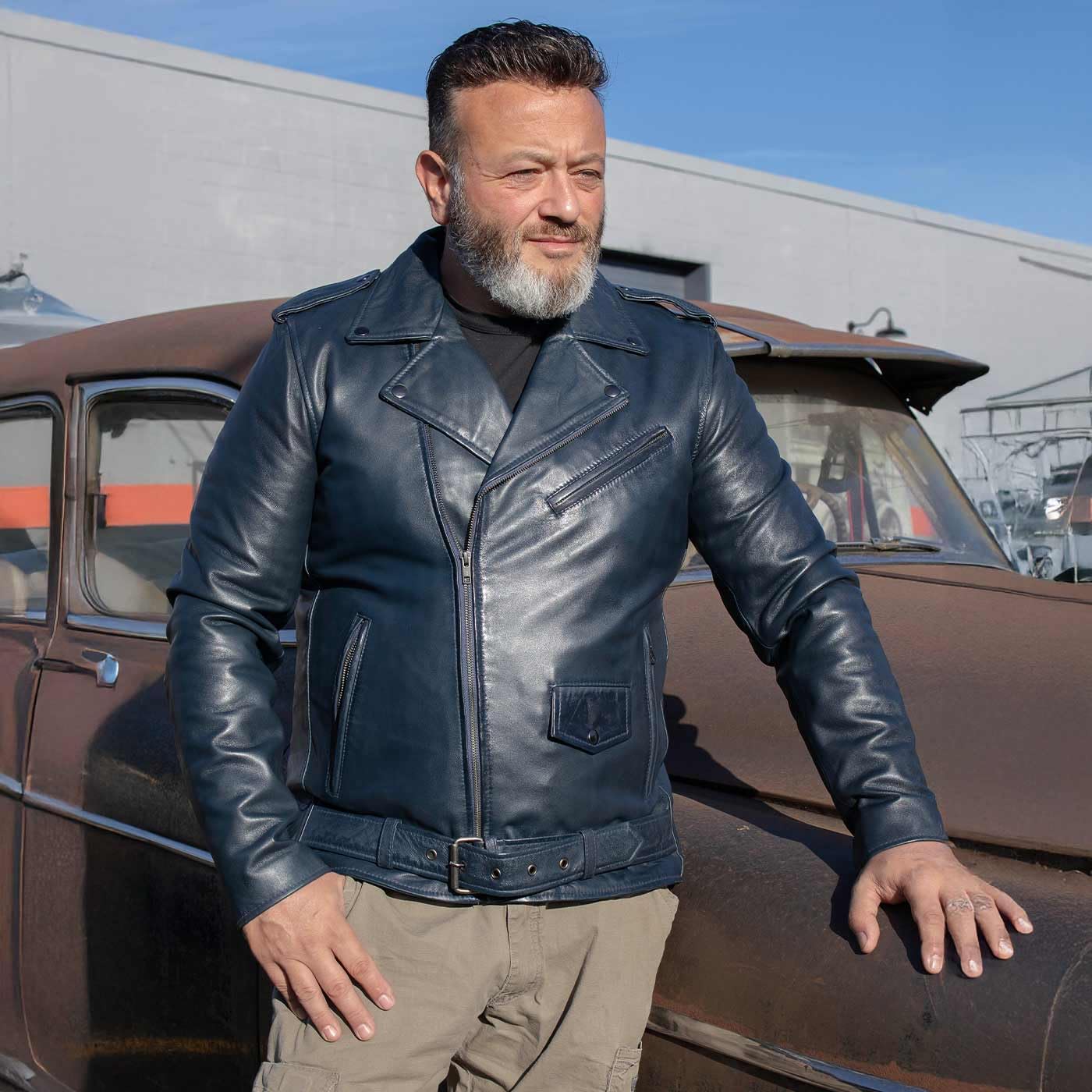 Milwaukee Leather SFM1890 Men's Classic Motorcycle Jacket - Genuine Blue Leather Biker Jacket for Men - Perfect for Riding, Casual Wear & Outdoor Adventures