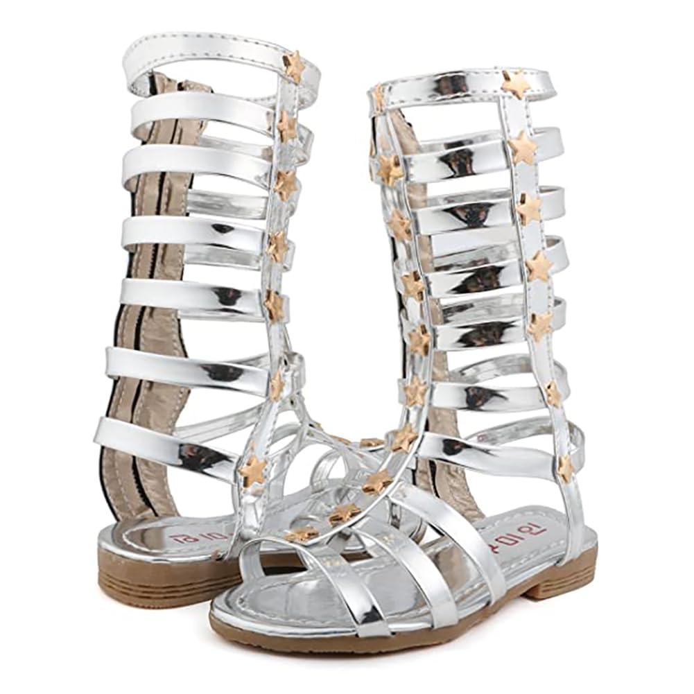 Girls Rivet Gladiator Sandals - Princess Dress Strappy Flats & Zip Up Boots for Summer - Perfect for Beach, Party and Casual Outfits