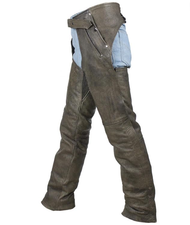 Men's Distressed Brown Leather Motorcycle Chaps for Bikers - Durable Riding Gear for Harley, Cruiser & Adventure Motorcycles - Perfect for Long Rides, Road Trips & Motorcycle Events