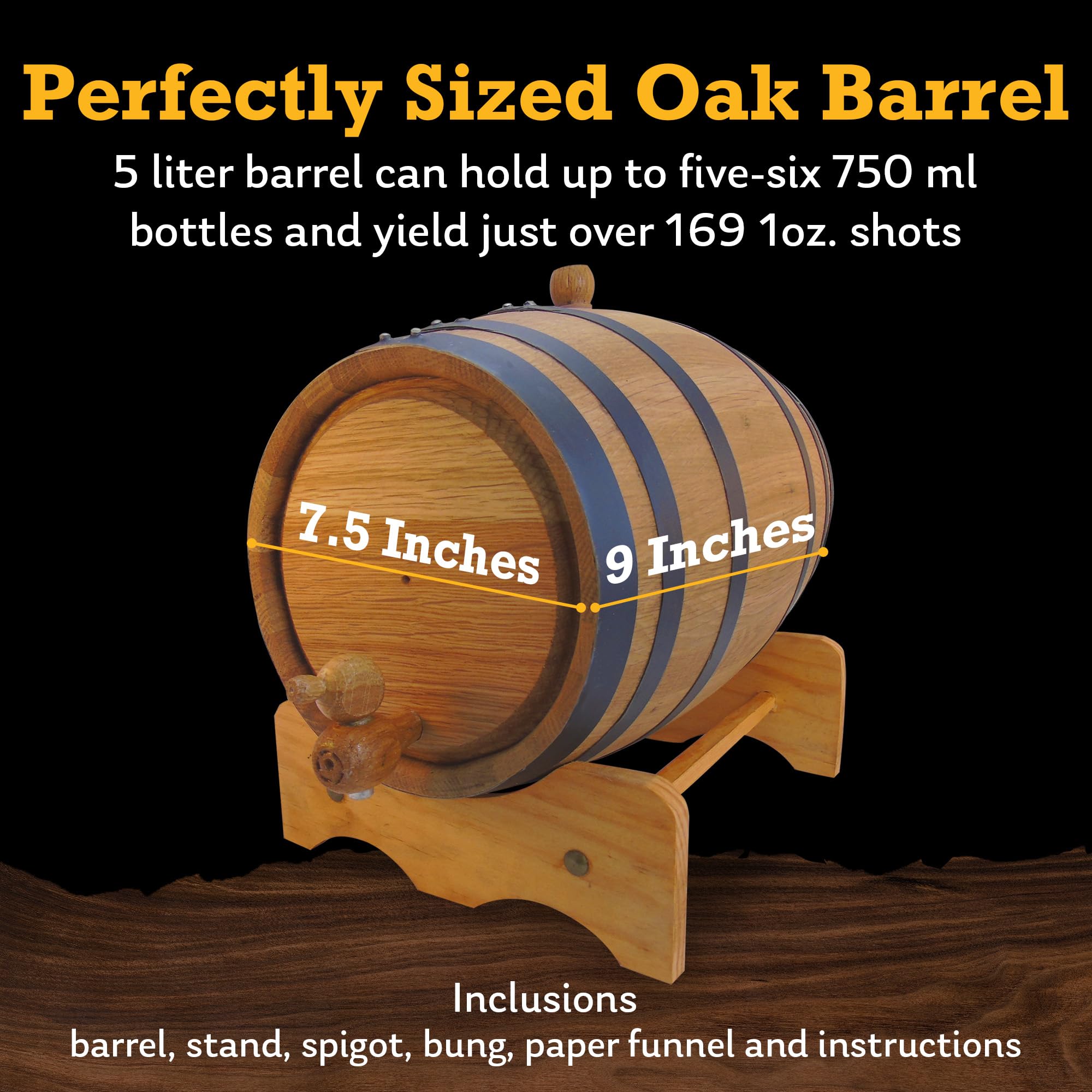 Premium 5L American Charred Oak Barrel for Aging Whiskey, Wine, Rum, Scotch, Bourbon & Brandy - Ideal for Home Brewing, Distilling & Craft Cocktails - Perfect Whiskey Barrel & Wine Barrel for Small Batch Spirits