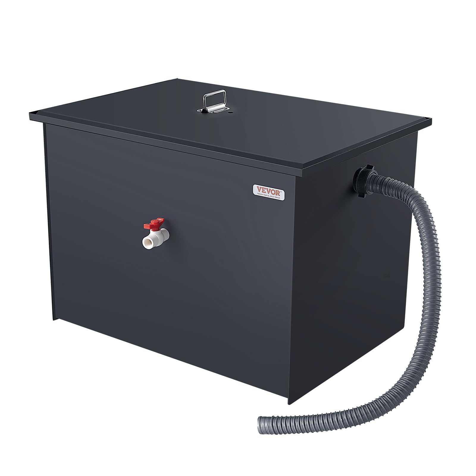 VEVOR 30 LBS Commercial Grease Trap - Under Sink Oil Water Separator with Side Inlet, 10.8 GPM Wastewater Interceptor - Heavy Duty Carbon Steel Grease Filter for Restaurant, Canteen & Home Kitchen | Prevents Clogs & Protects Plumbing
