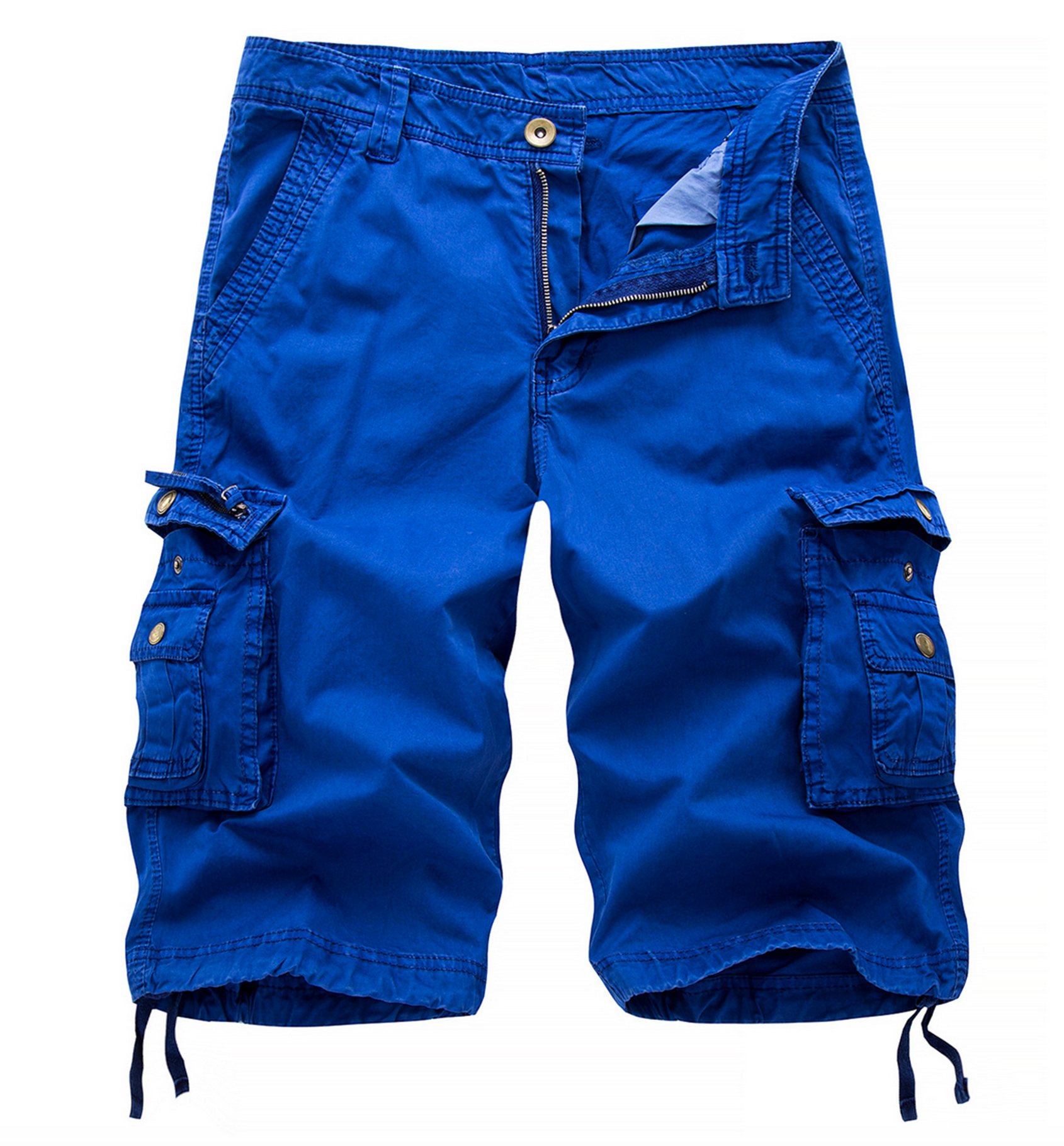 Men's Cotton Cargo Shorts - Solid Color Casual Summer Shorts with Multiple Pockets | Plus Size Bermuda Shorts for Outdoor Activities, Travel & Beach Wear