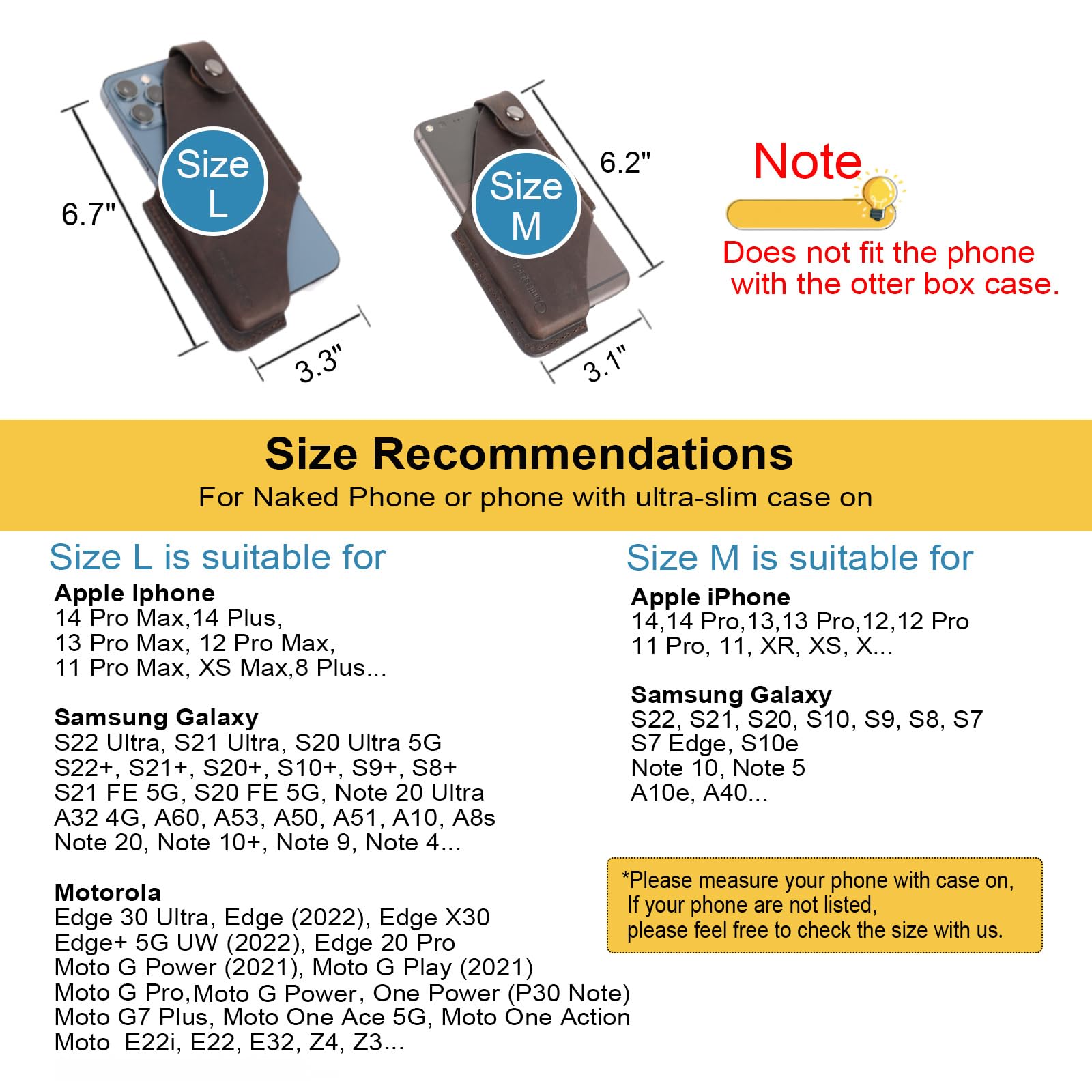 Gentlestache Leather Cell Phone Holster with Belt Clip - Premium Leather Phone Pouch for iPhone, Samsung & Motorola - Belt Loop Case for Men & Women - Medium Size Dark Brown - Perfect for Outdoor, Work & Travel