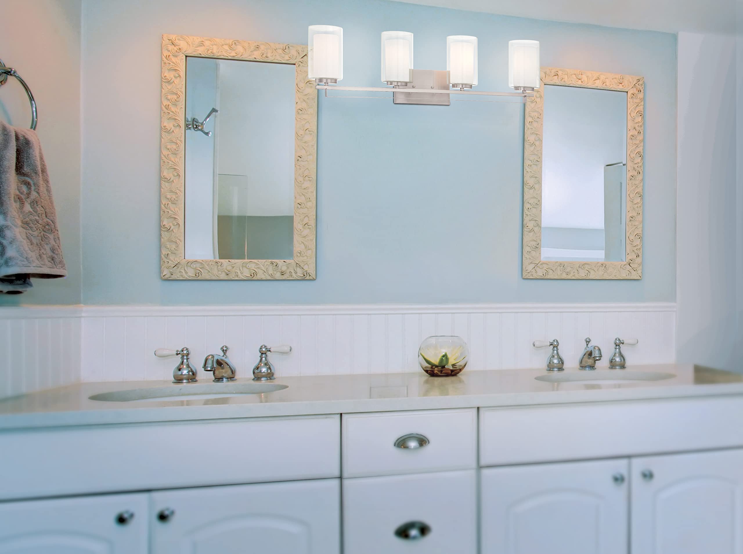 Minka Lavery 6103-84 Parsons Studio 3-Light Bathroom Vanity Wall Sconce with Glass Shade in Brushed Nickel Finish - Perfect for Bathroom, Powder Room, and Dressing Area Lighting