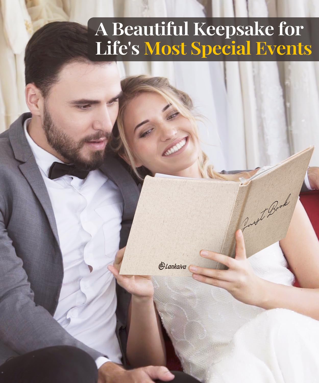 Elegant Wedding Guest Book - Classic Guest Book for Wedding Reception, Baby Shower, Bridal Shower, Birthday & Graduation - 100 Blank Pages for Signatures & Photos - Beige Guest Sign in Book - Perfect for Wedding Memories, Baby Shower Keepsakes & Special Events