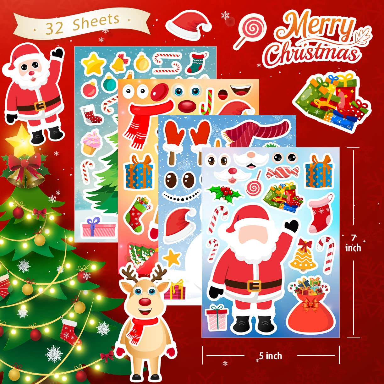32 Sheets Christmas Stickers for Kids - DIY Holiday Sticker Craft Kit - Fun Christmas Party Favors & Classroom Activities - Perfect for Scrapbooking, Gift Wrapping & Holiday Decorations