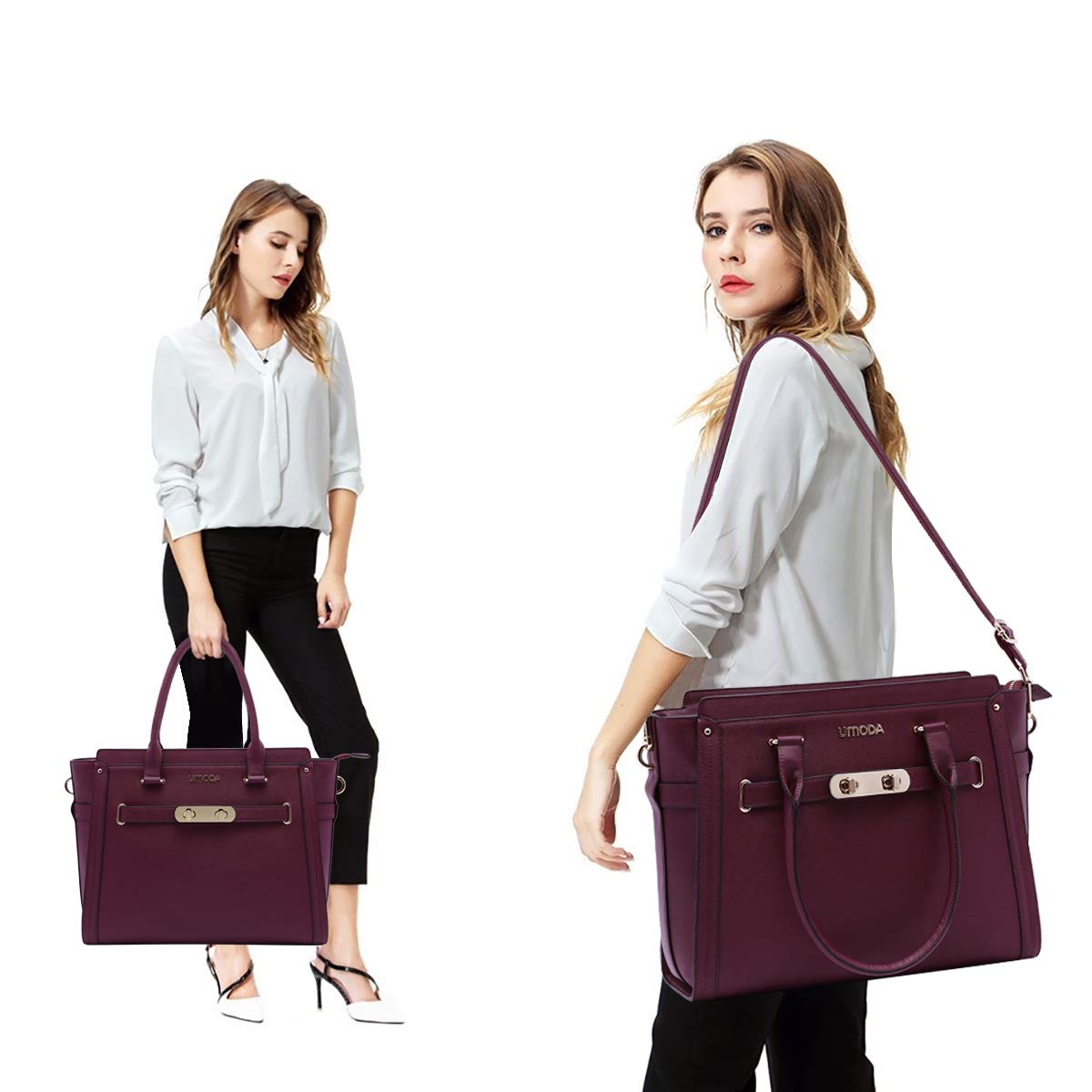 Stylish 15.6 Inch Laptop Tote Bag for Women - Multi-Pocket Padded Computer Bag with Shoulder Strap (Burgundy) - Perfect for Work, Travel & College Commute