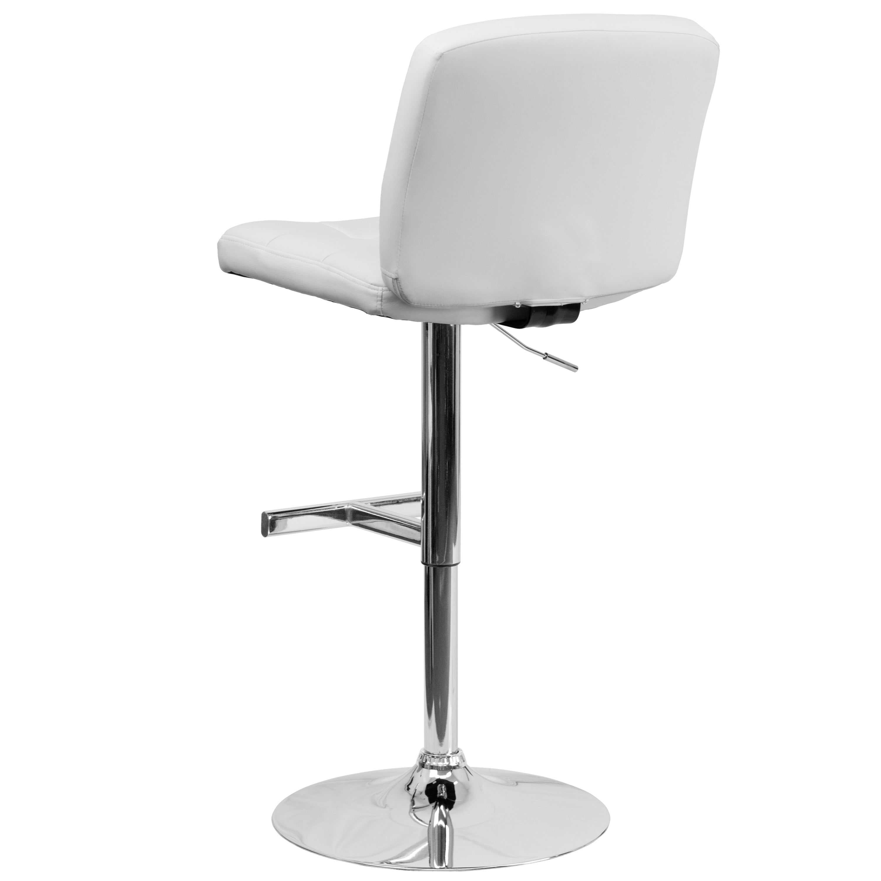 Modern White Vinyl Adjustable Height Bar Stool with Square Tufted Back & Chrome Base - Perfect for Kitchen Islands, Home Bars & Dining Counter Stools