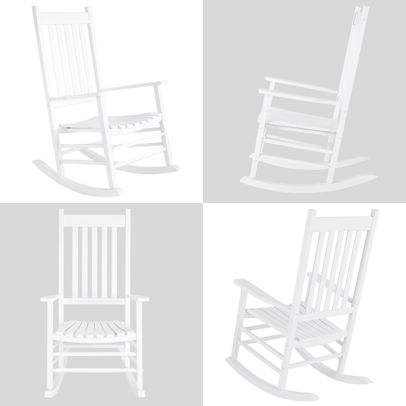 TLGREEN Solid Wood Oversized Outdoor Rocking Chair - Wide Seat All-Weather Patio Porch Rocker - Easy Assembly Indoor/Outdoor Use (White) - Perfect for Backyard Relaxation & Garden Lounging