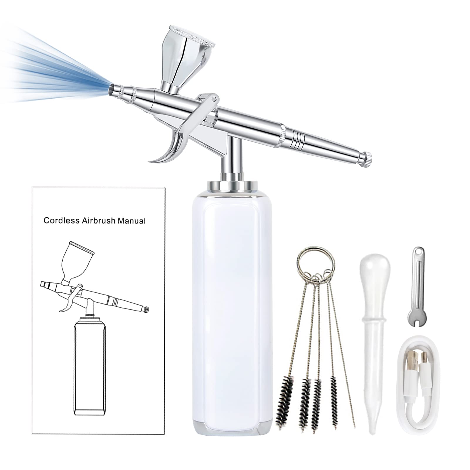 27PSI Wireless Portable Airbrush Kit - Rechargeable Cordless Air Compressor for Barber, Model Painting, Nail Art, Makeup & Tattoo | Mini Handheld Airbrush Gun for Professional & Home Use (White)