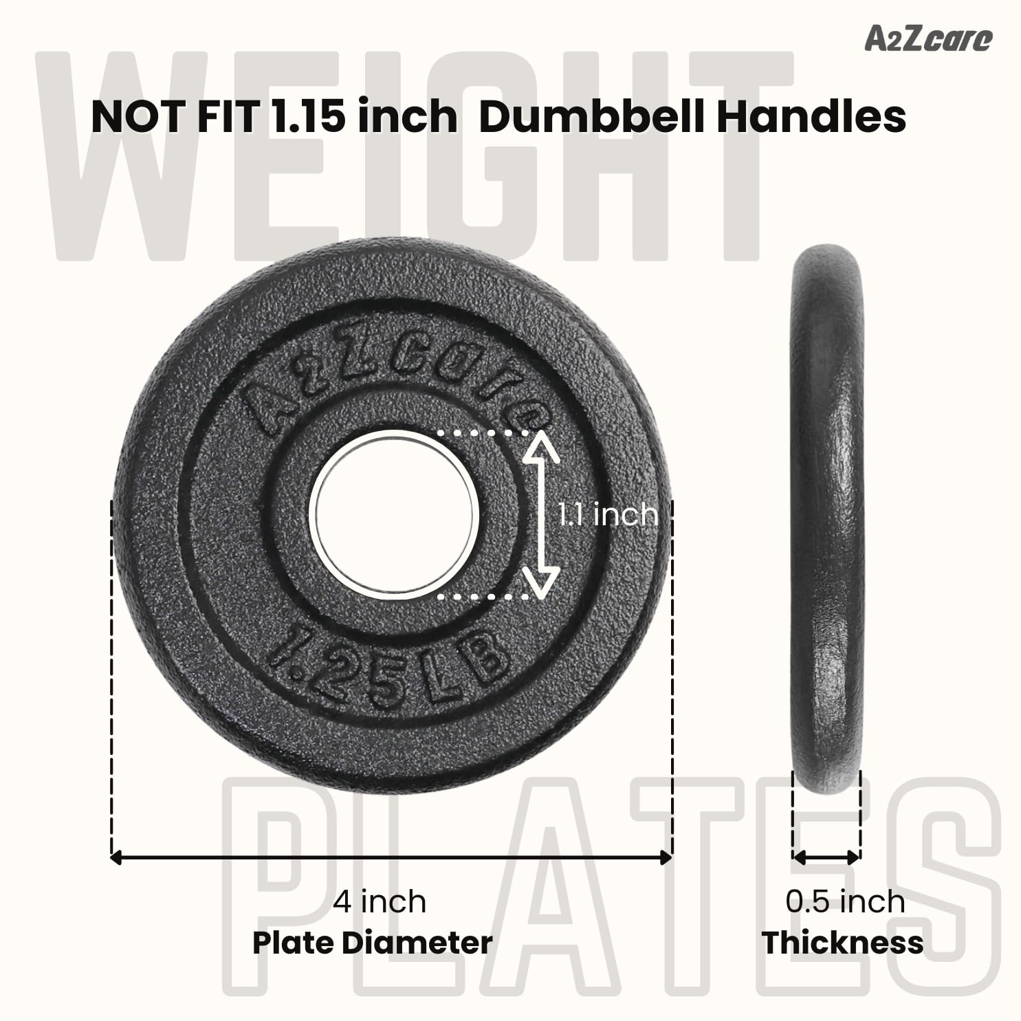 A2ZCARE Standard 1 Inch Cast Iron Weight Plates Set (1.25-15 lbs) - Dumbbell & Barbell Plates for Home Gym, Strength Training & Fitness Workouts