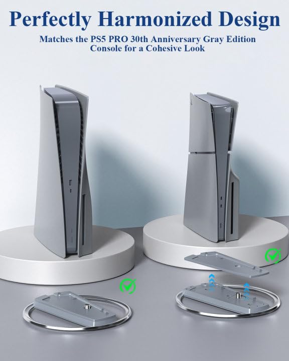 Vertical Stand for PS5 Pro, PS5 Slim & PS5 Consoles (Digital/Disc Edition) - Anti-Slip Base, Anti-Tip Design with Secure Screw - Premium PS5 Accessories Compatible with All PlayStation 5 Models - Perfect for Gaming Setup & Space-Saving Storage