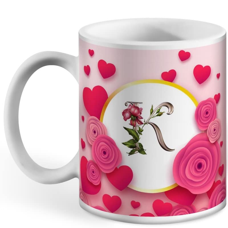 Letter K Alphabet Printed Ceramic Mug - Personalized Coffee Cup with Friends Design, Ideal for Gifts & Daily Use | Perfect for Office, Home, or Gifting