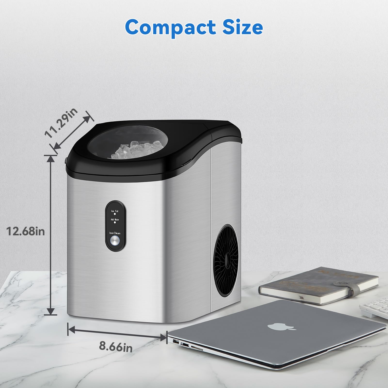 Garvee Compact Nugget Ice Maker - 33 lbs/Day Countertop Pellet Ice Machine with Soft Chewy Ice, Scoop & Basket - Fast 6-Minute Ice Making, One-Click Operation, Quiet Home Use - Perfect for Cocktails, Sodas, and Home Entertaining
