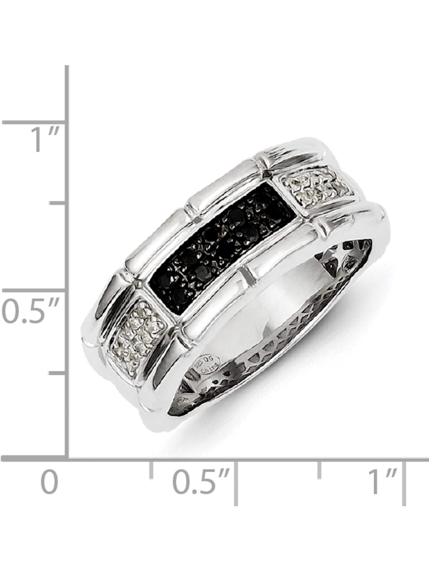 Sterling Silver Rhodium Plated Black & White Diamond Men's Wedding Band Ring for Grooms, Engagement, Anniversary Gifts - Perfect for Formal Events & Special Occasions