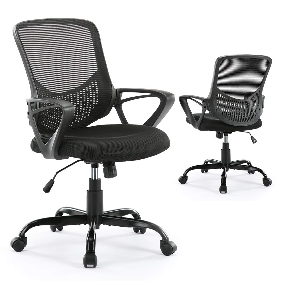 Ergonomic Office Chair with Lumbar Support - Mid Back Mesh Computer Desk Chair, Rolling Swivel Task Chair for Home & Office - Comfortable Dark Black Work Chair for Long Hours Sitting
