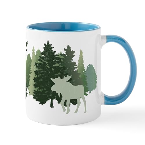 White/Blue Inside - Moose In The Forest Mugs