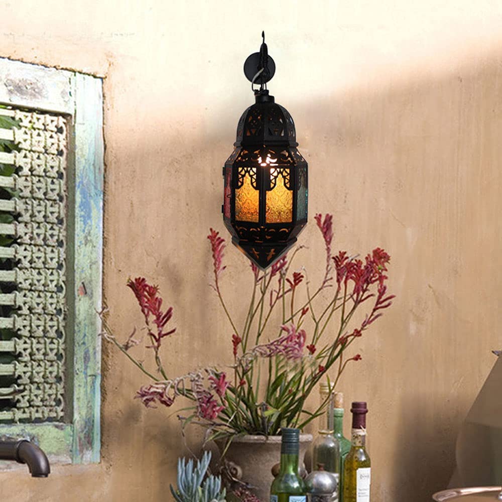 Turkish Stained Glass Wall Sconce - Rustic Plug-in Wall Lantern Light for Living Room, Bedroom, Hallway & Restaurant Decor | Indoor Wall Mounted Lighting Fixture with Elegant Glass Shade