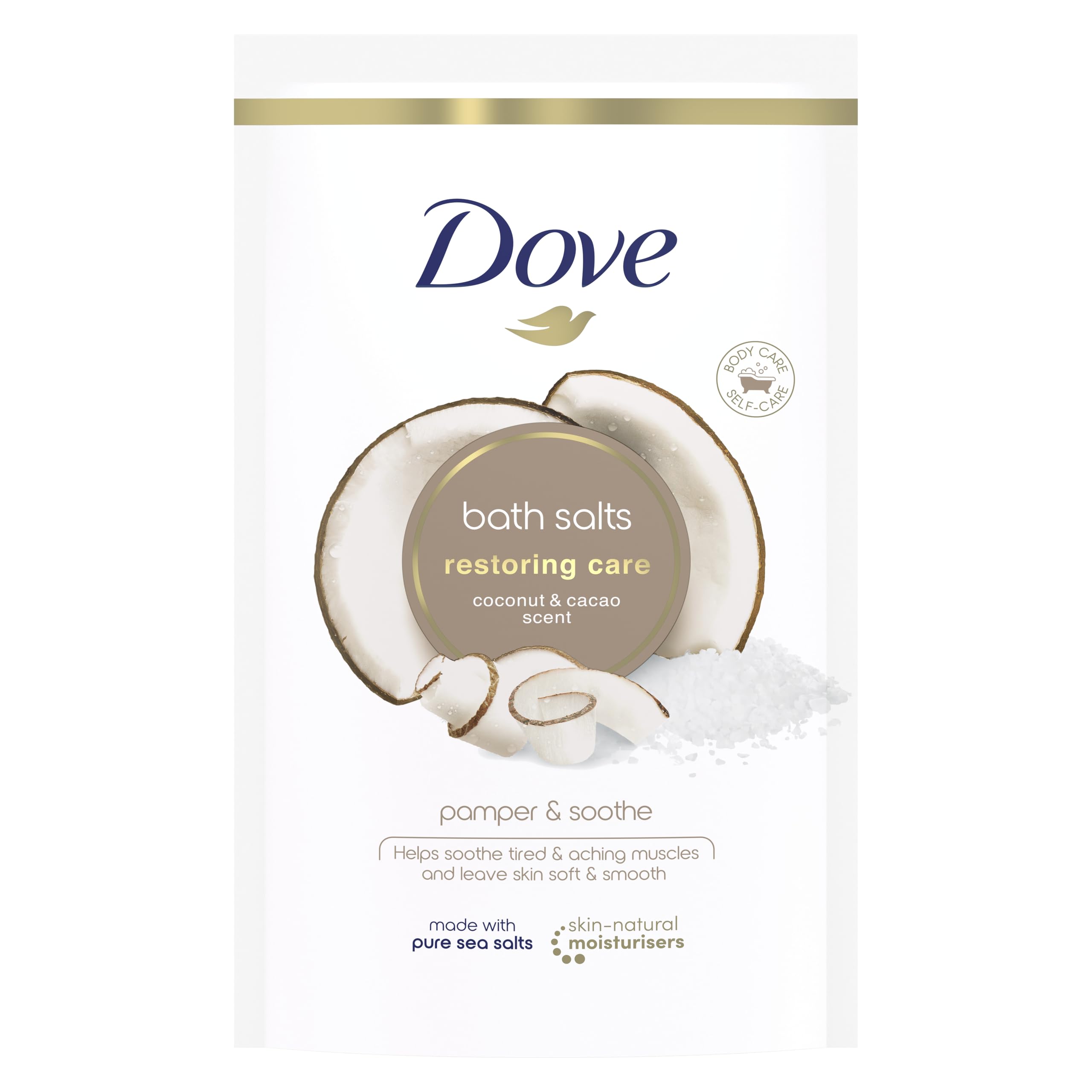 Dove Restoring Care Coconut & Cacao Bath Salts 900g - Skin Moisturizing & Relaxing Bath Soak with Natural Ingredients for Smooth Soft Skin | Perfect for Stress Relief & Self-Care Evenings