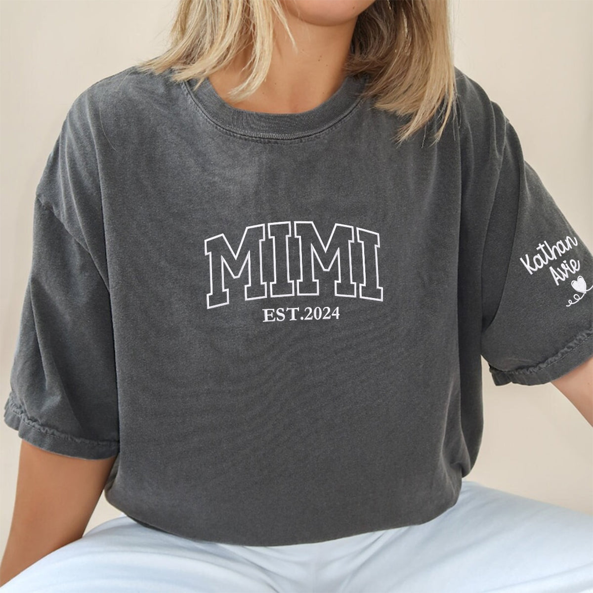 Custom Embroidered Comfort Color® Mimi Shirt with Grandkids Names - Perfect for Family Reunions, Grandparents Day & Photo Keepsakes