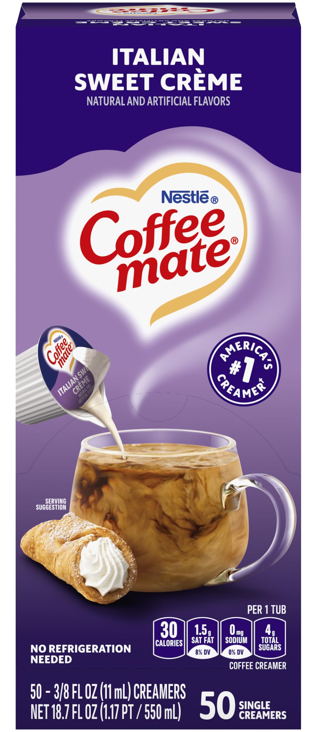 Coffee-Mate 84652 Italian Sweet Creme Liquid Coffee Creamer - 50 Count (0.375 oz Cups) - Perfect for Office Coffee Stations, Cafes & Home Brewing