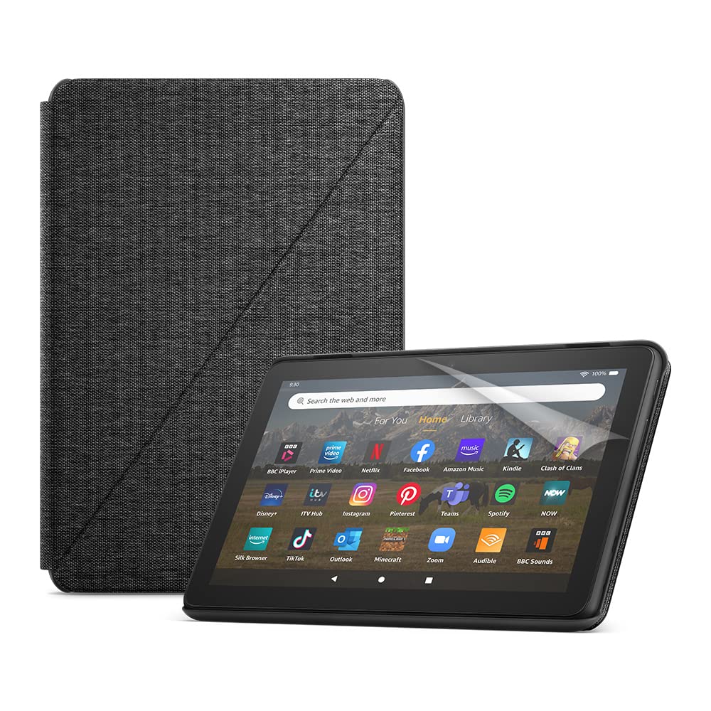 Fire HD 8 Tablet 32GB - Black with Special Offers + Protective Bundle Including Amazon Fire HD 8 Case & NuPro 2-Pack Screen Protectors | Perfect for Reading, Streaming & Travel
