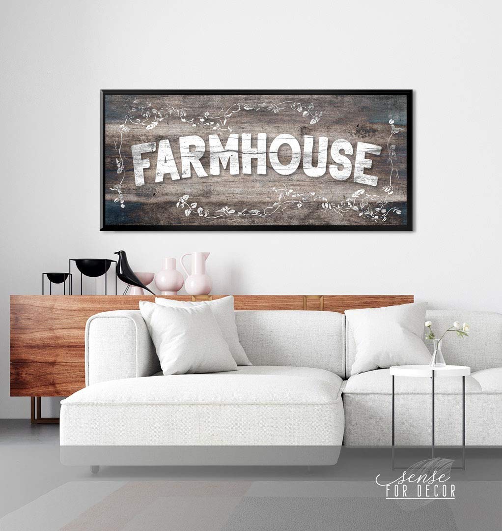 Farmhouse Wall Art Sign - Large Canvas Wall Decor for Living Room, Entryway, Front Door - Housewarming Gift with Floating Frame (60x27, Brown/Black) - Perfect for Rustic Home Decor & Warm Welcome Signs
