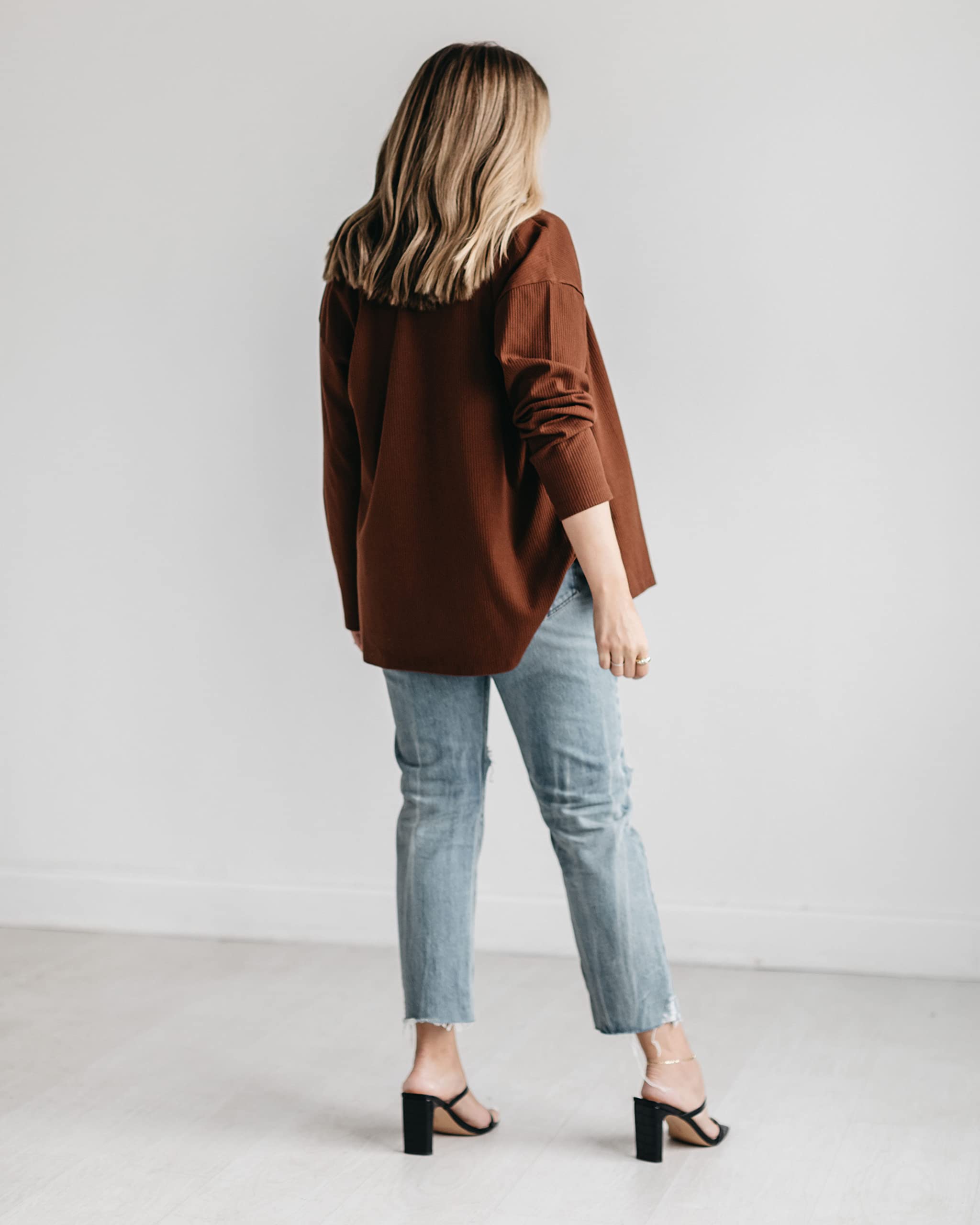 The Drop Women's Chocolate Brown Button Front Ribbed Cardigan Sweater by Ashley Robertson | Cozy Fall & Winter Layering Piece for Work & Casual Outfits