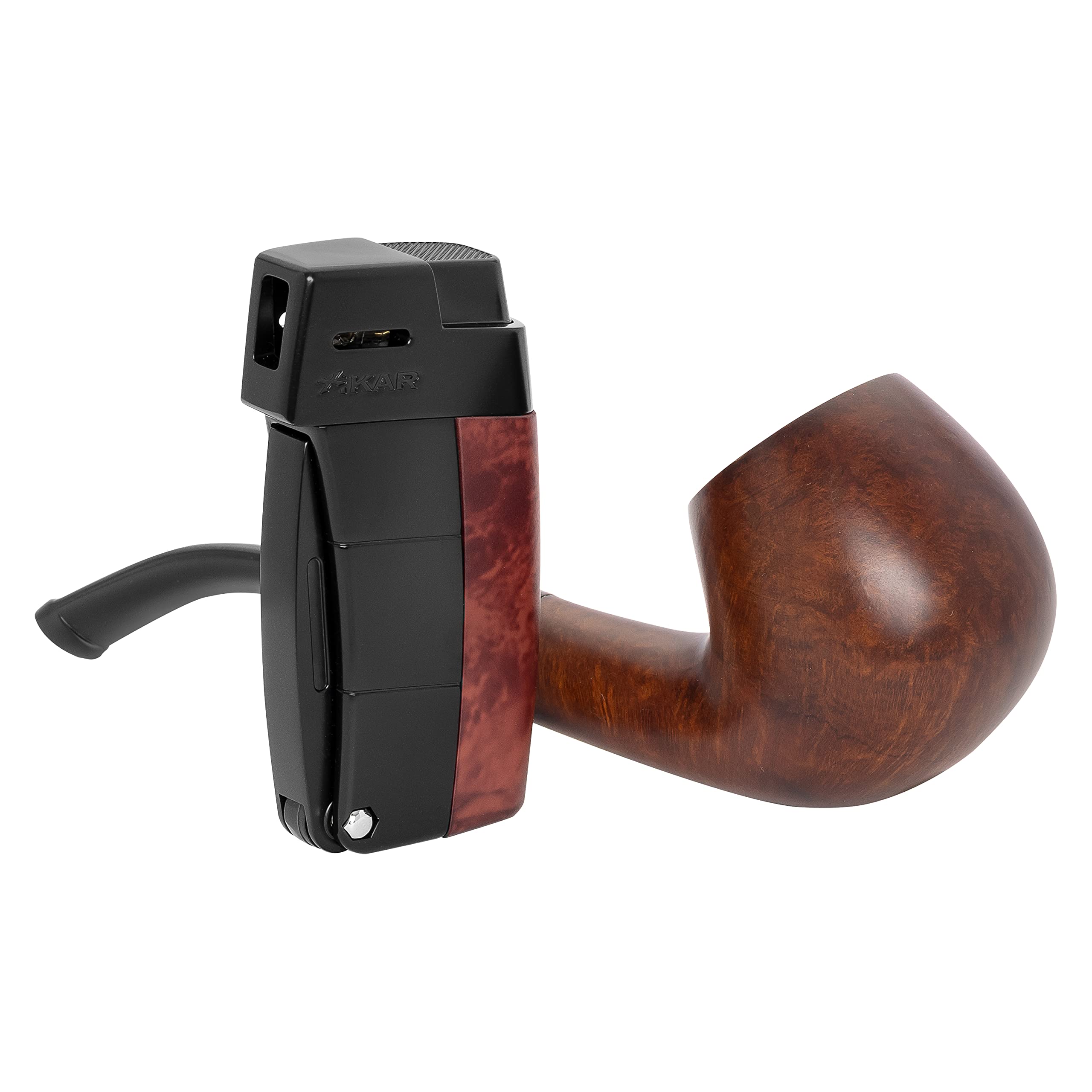 Xikar Resource II Angled Soft Flame Lighter - Exotic Burl Wood Design for Pipe Smokers with Built-in Tamper & Scraper | Perfect for Tobacco Pipe Smoking, Cigar Lighting & Outdoor Use