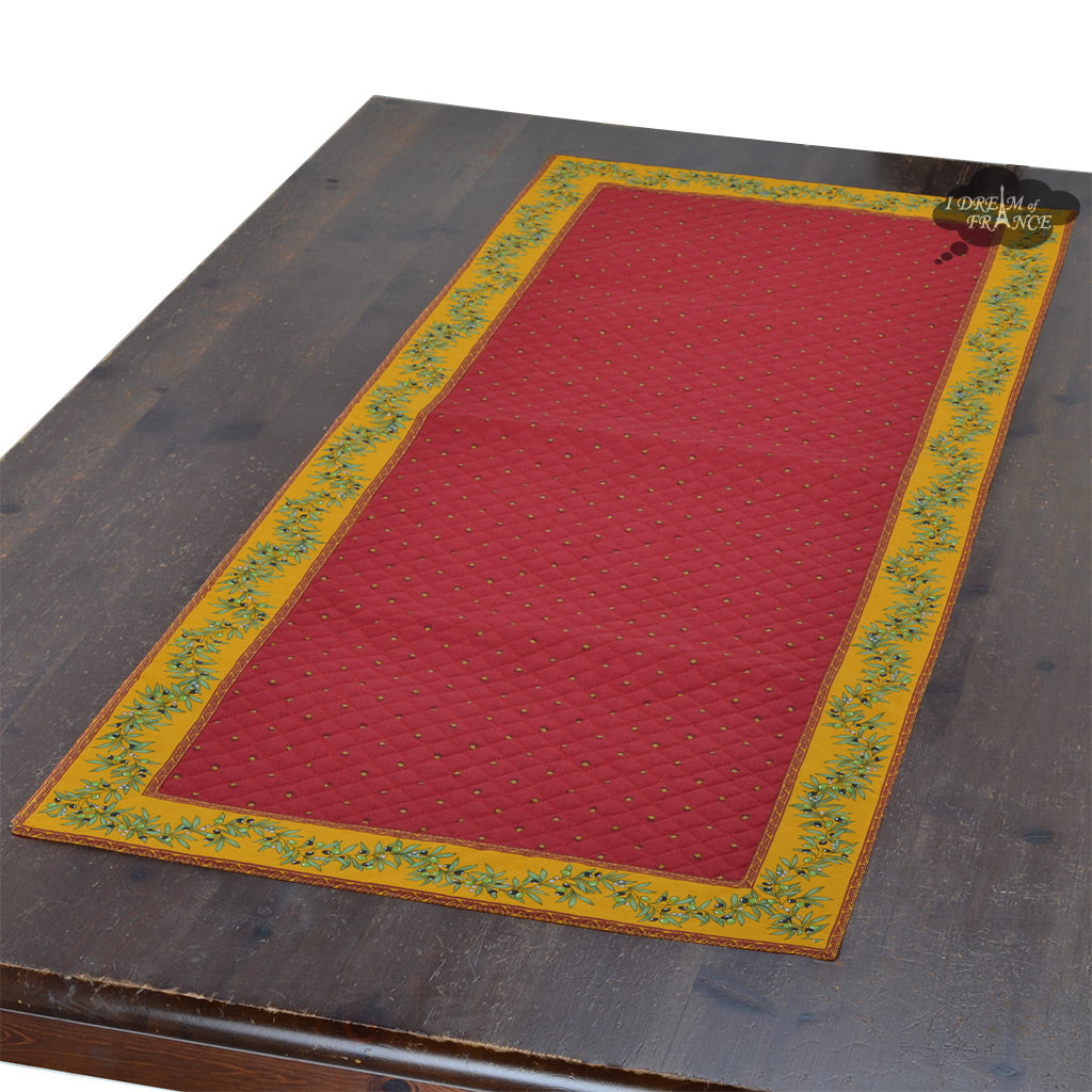 Tissus Toselli Red French Cotton Quilted Table Runner - Elegant Dining Table Decor for Thanksgiving, Christmas & Wedding Parties
