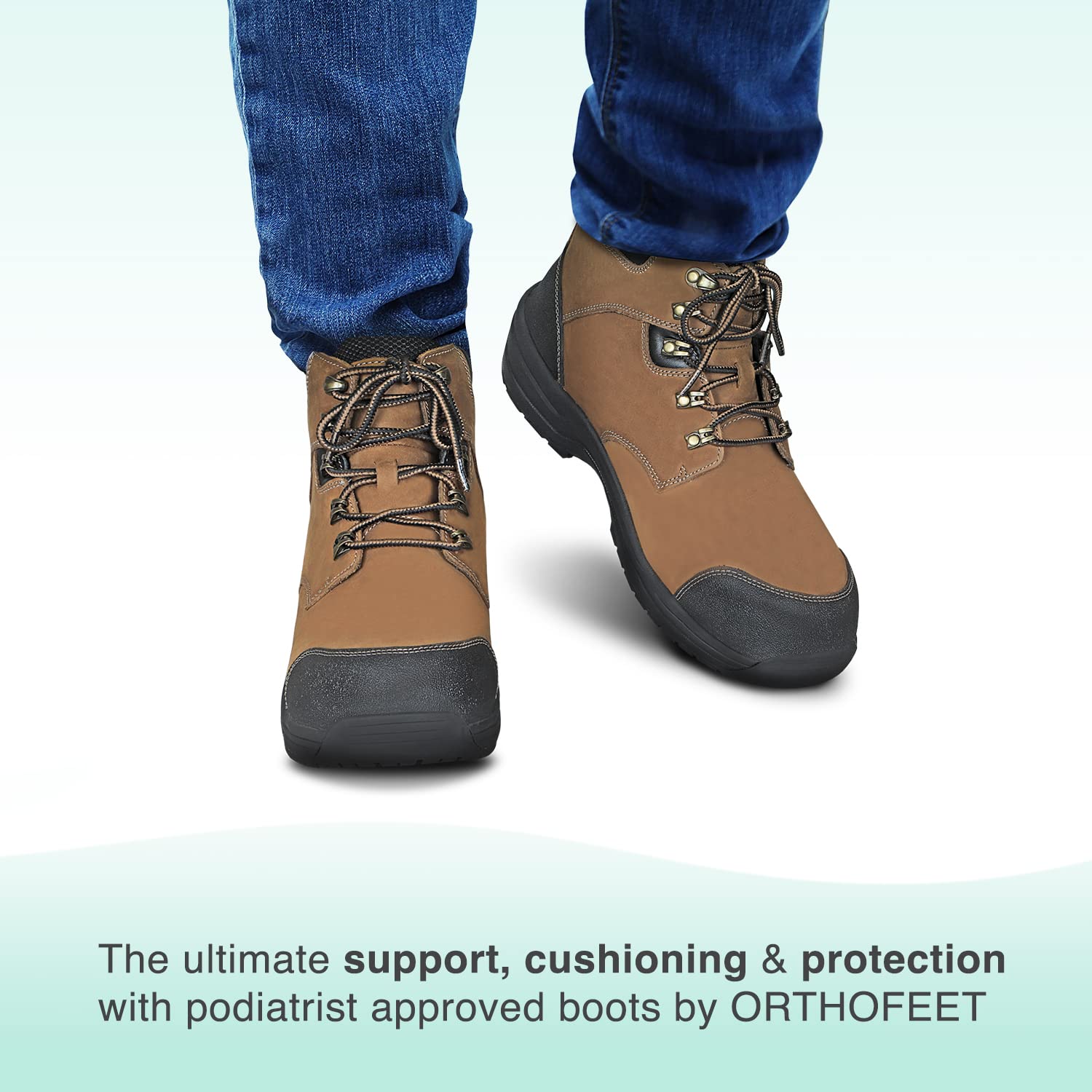 Orthofeet Men's Orthopedic Leather Work Boots - Waterproof, Slip-Resistant, Arch Support for Plantar Fasciitis & Foot Pain - Ideal for Construction, Hiking & Outdoor Work