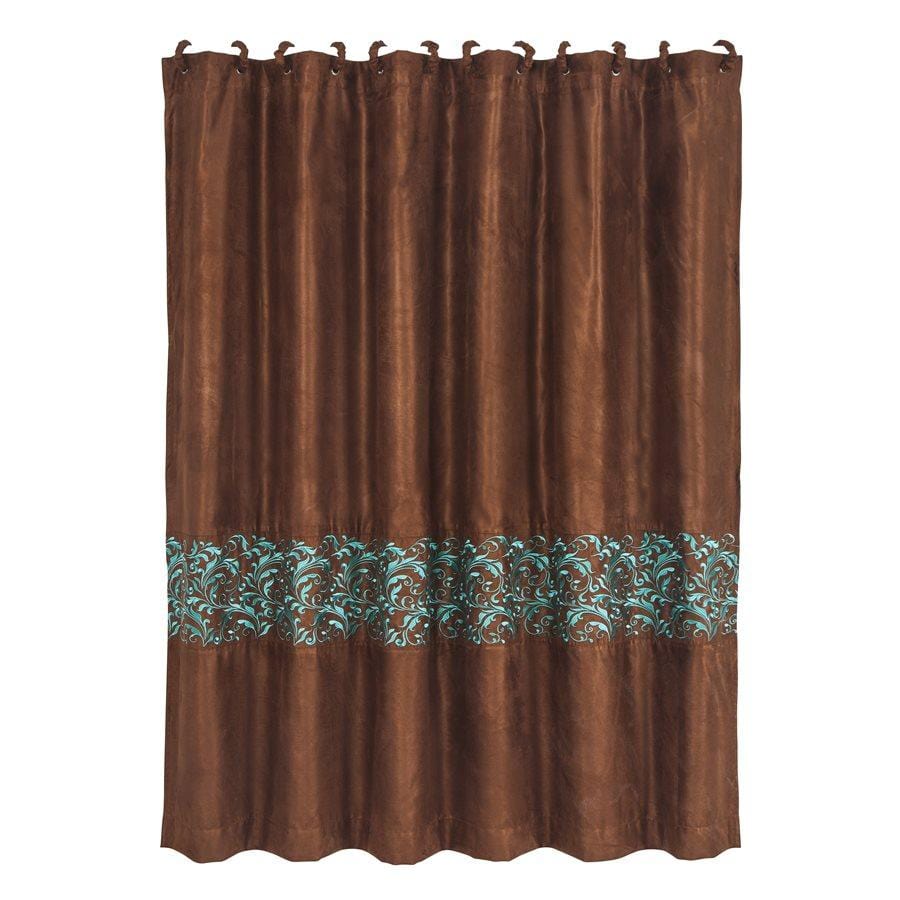 Wyatt Copper & Turquoise Scrollwork Shower Curtain - Vintage Southwestern Bathroom Decor for Farmhouse, Boho, and Rustic Style Homes